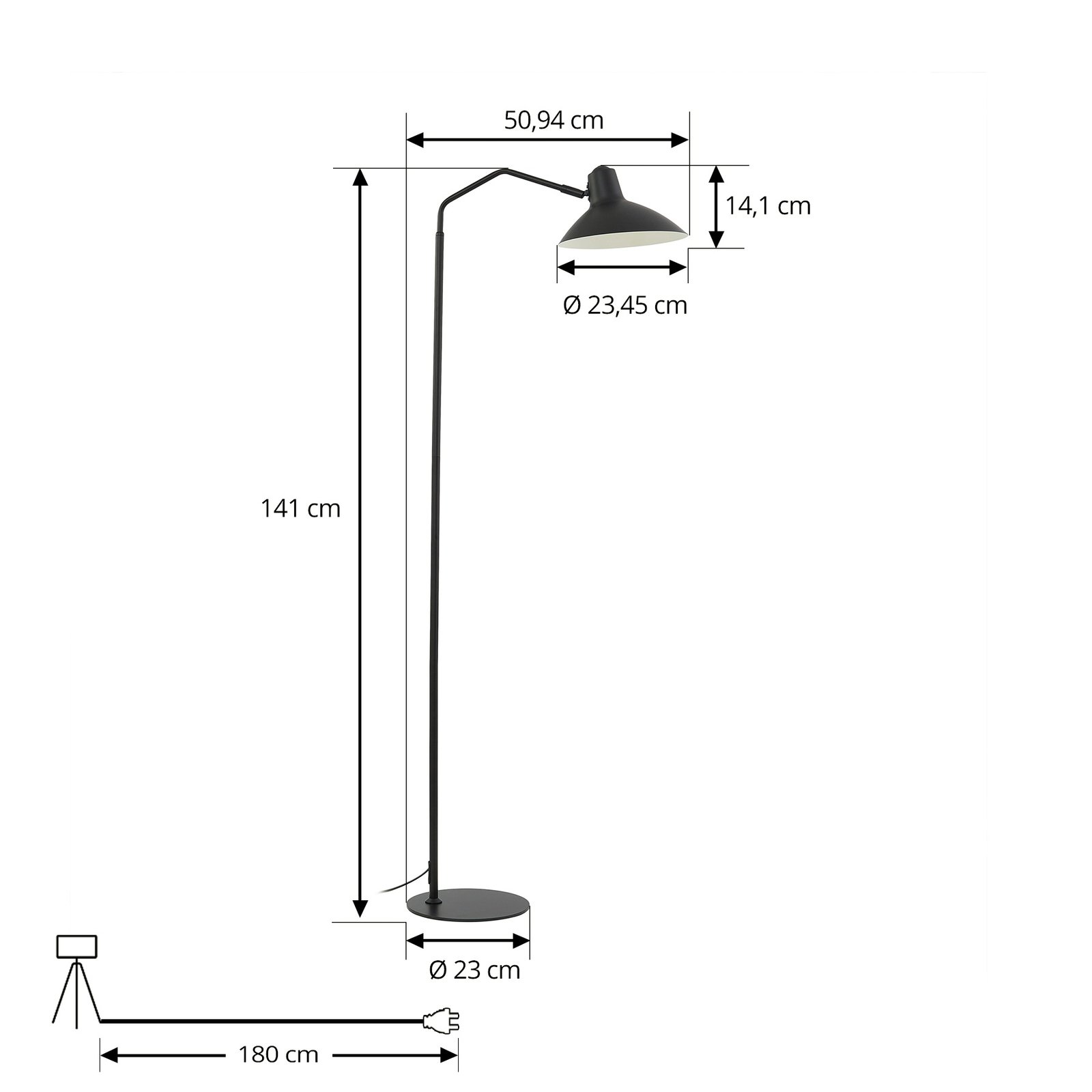 Lindby podna lampa Adrik, crna, metal