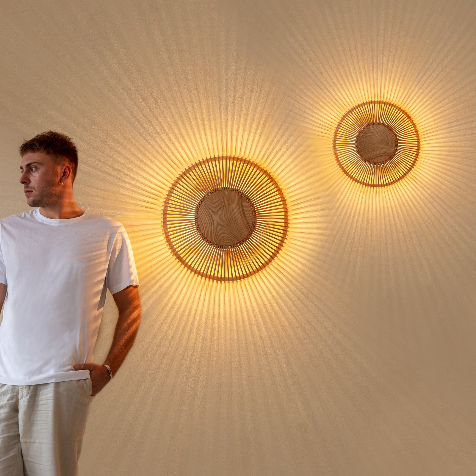 UMAGE Clava up wall light made of wooden slats