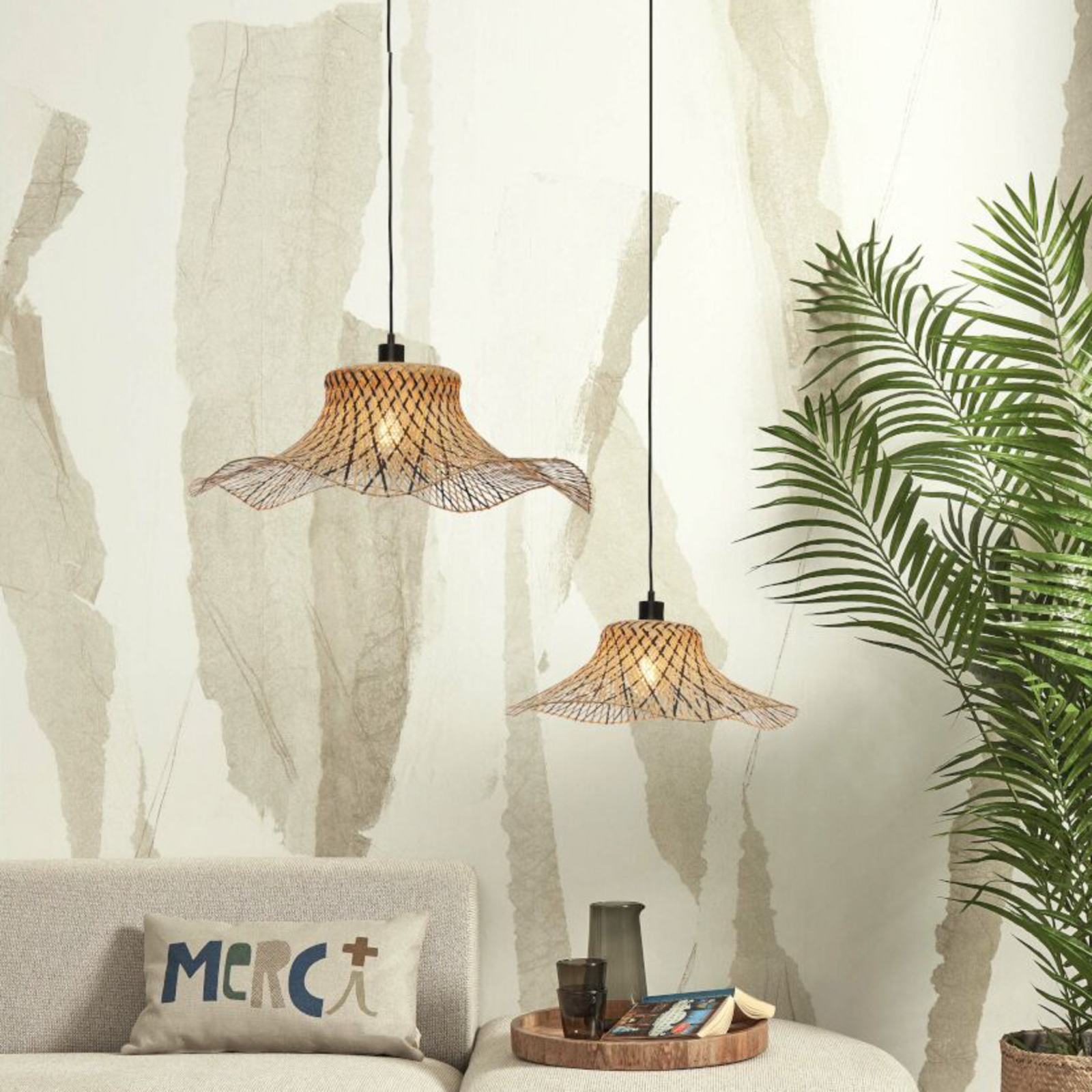 GOOD & MOJO Ibiza hängande lampa Ø 50 cm svart/natur