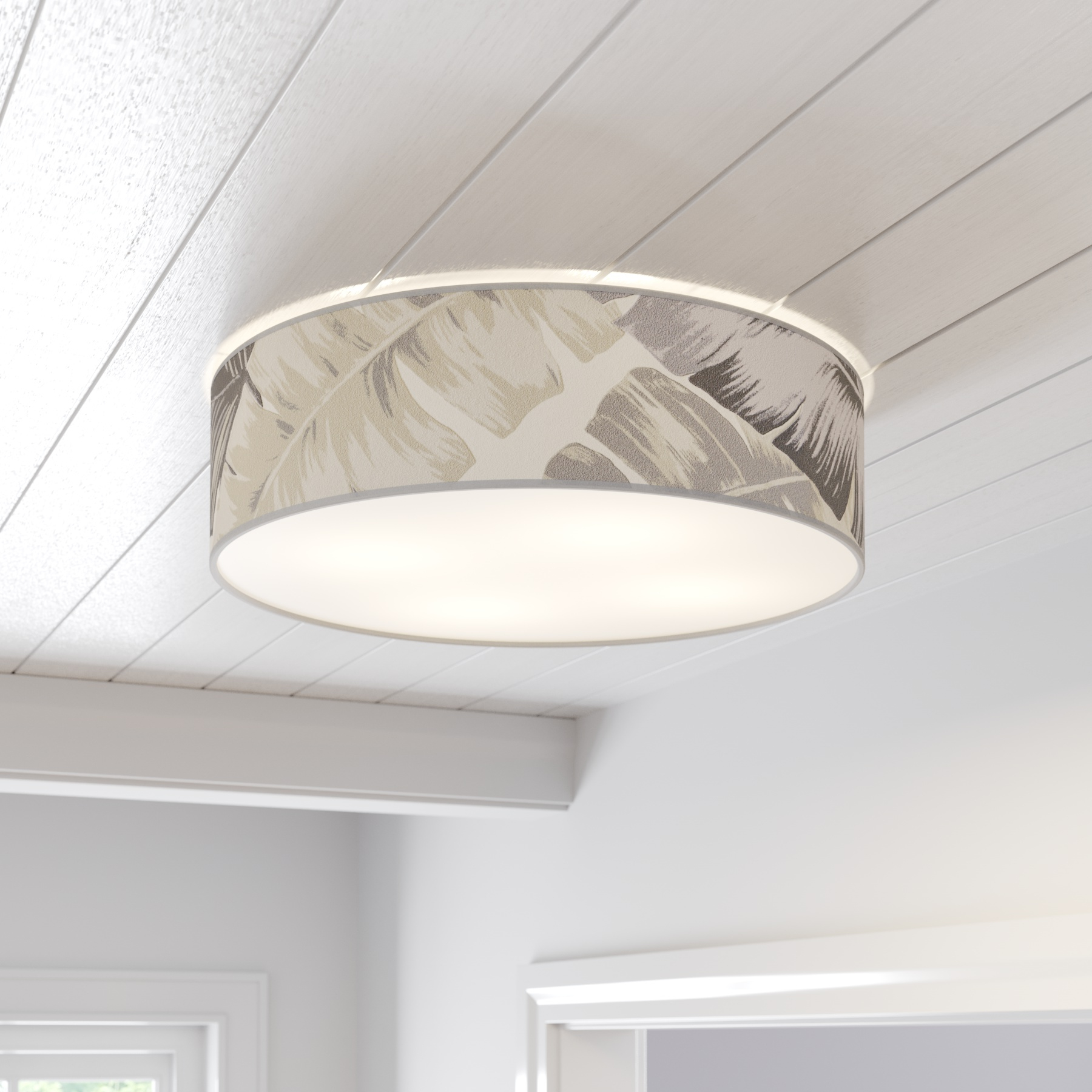 BRITOP Lobos ceiling light with aperture, round, Ø 58 cm, for Living / Dining Room, wallpaper, plastic, E27, 25 W, energy efficiency: A++, H: 13 cm