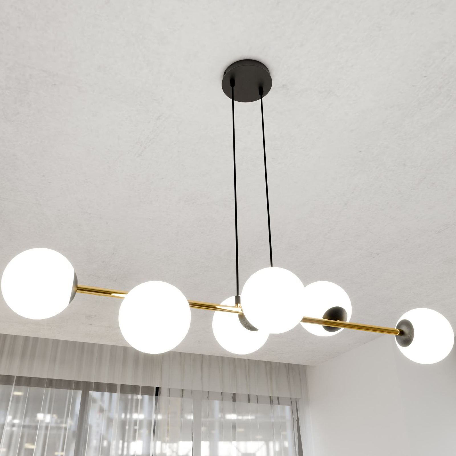 Gravity pendant light, opal white/gold/black, glass, E14