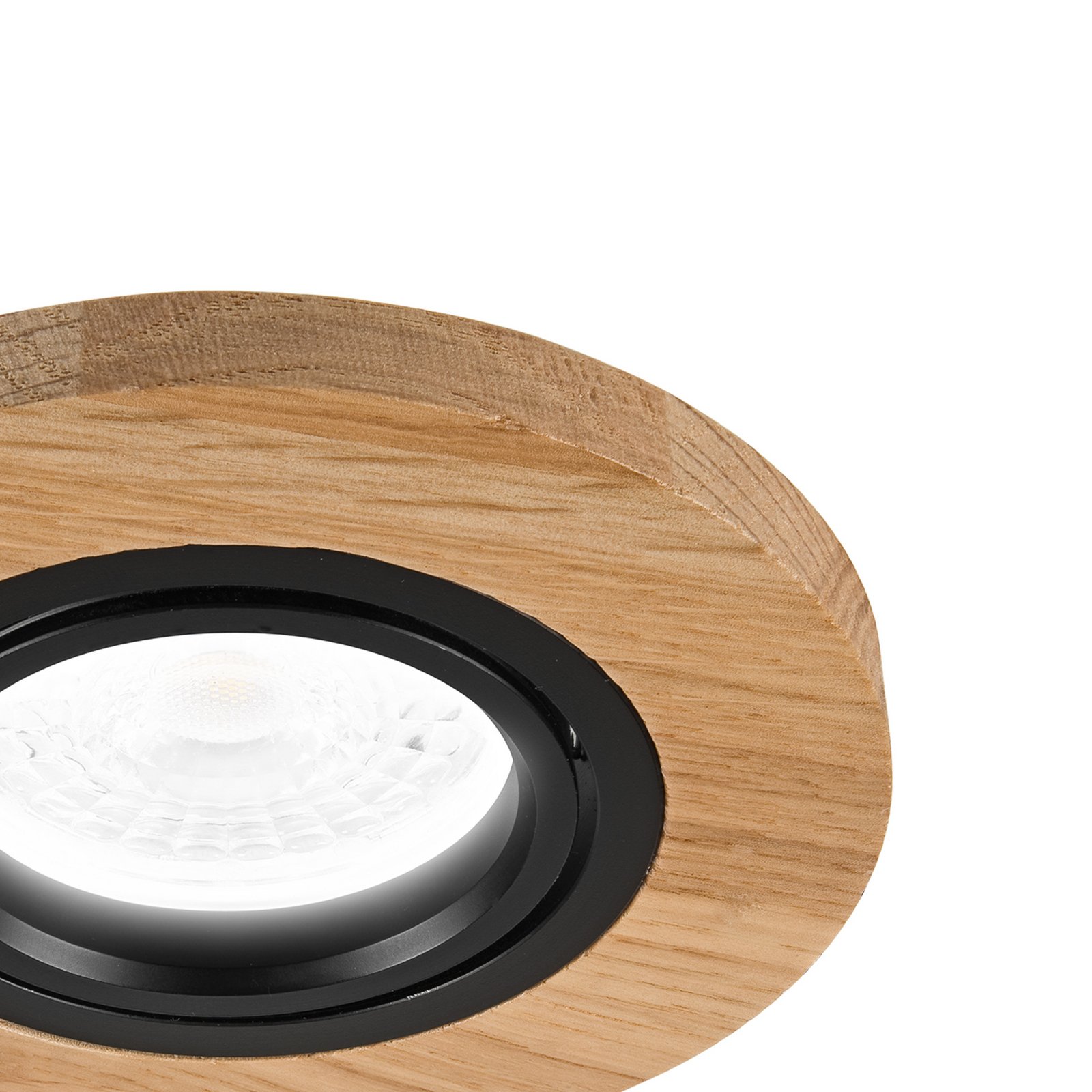 Forsænket loftlampe Tobby, Ø 10 cm, egetræ, GU10