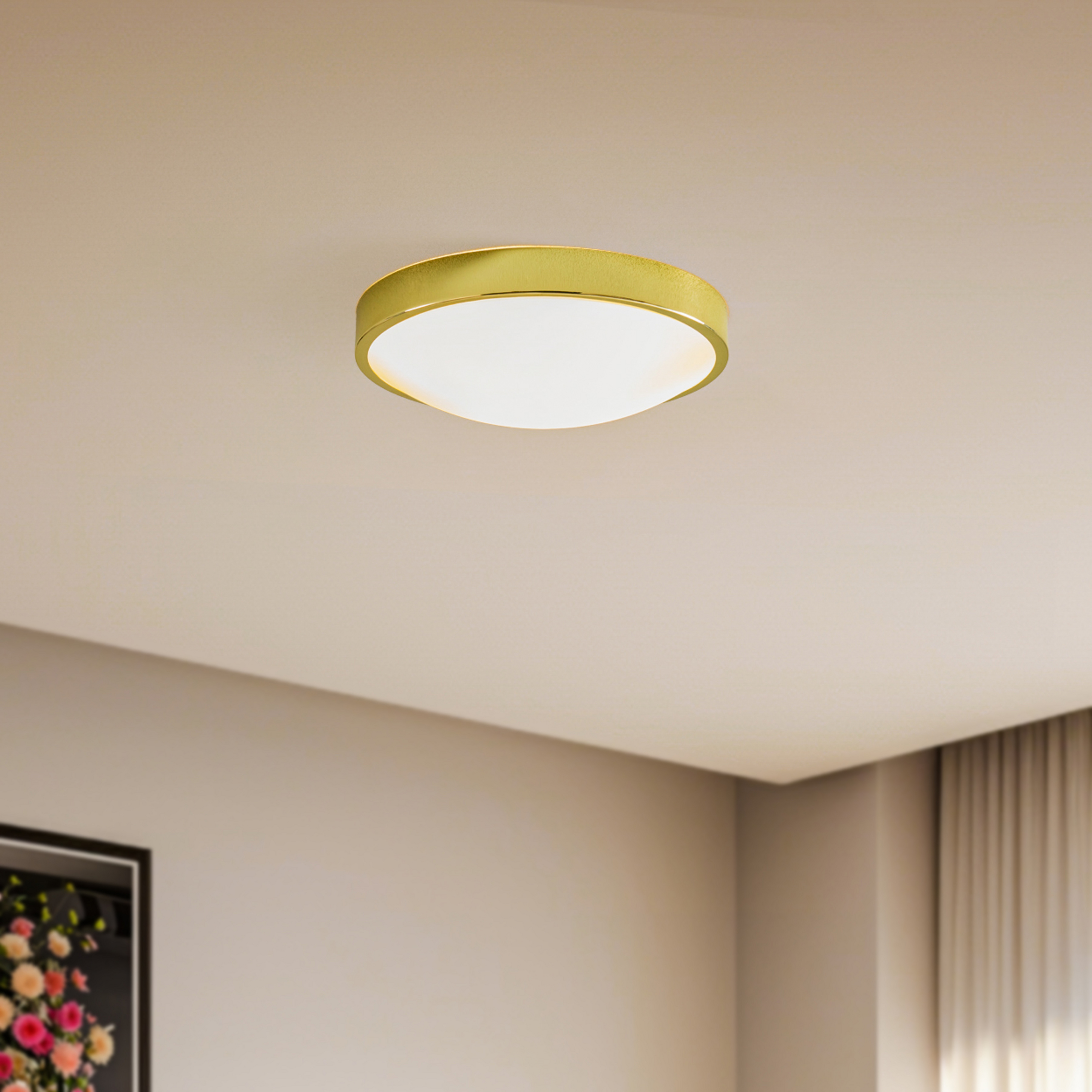 Φωτιστικό οροφής Jaris, καμπυλωτό γυαλί, Ø 36 cm, χρυσό