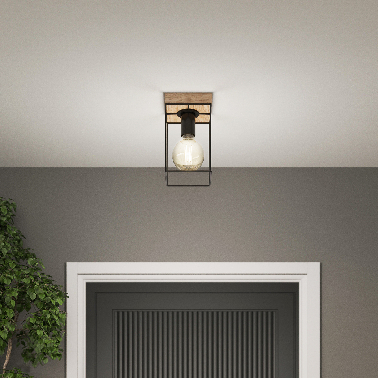 Envostar Gretter ceiling light, metal/oak, 1-bulb