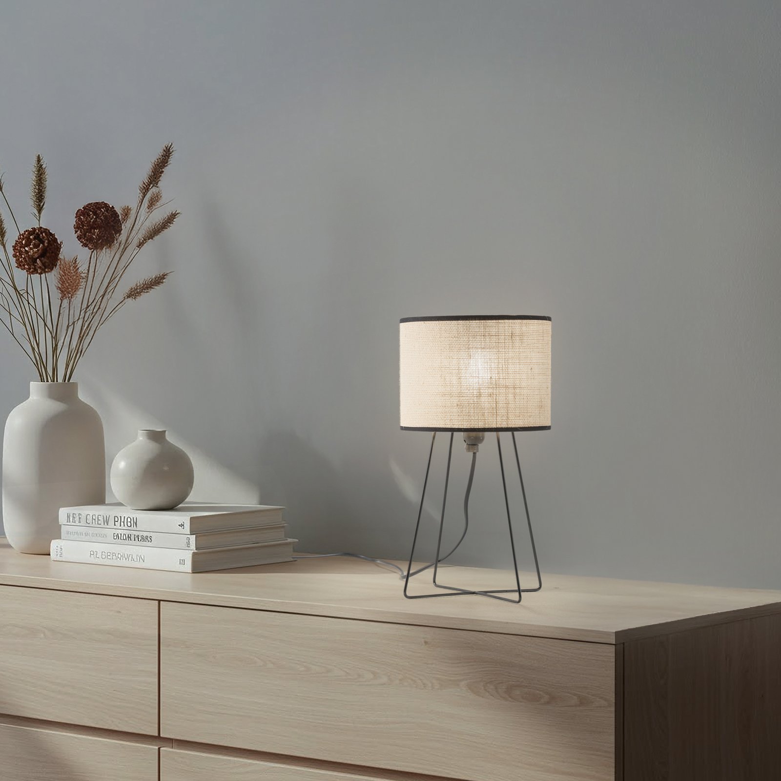 Trixi table lamp with wire frame brown/ black, fabric