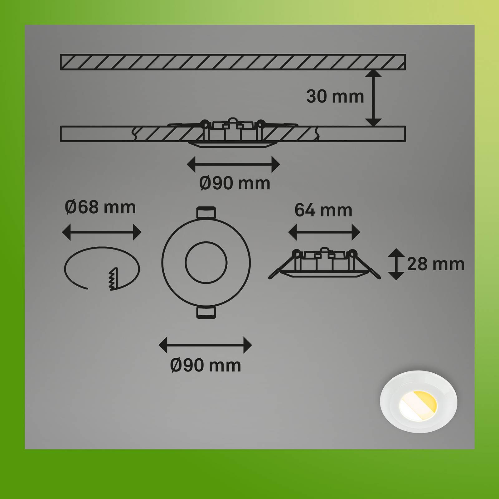 Oprawa wpuszczana LED Klira, biała, Ø 9 cm, IP44, ściemniana, 3 szt