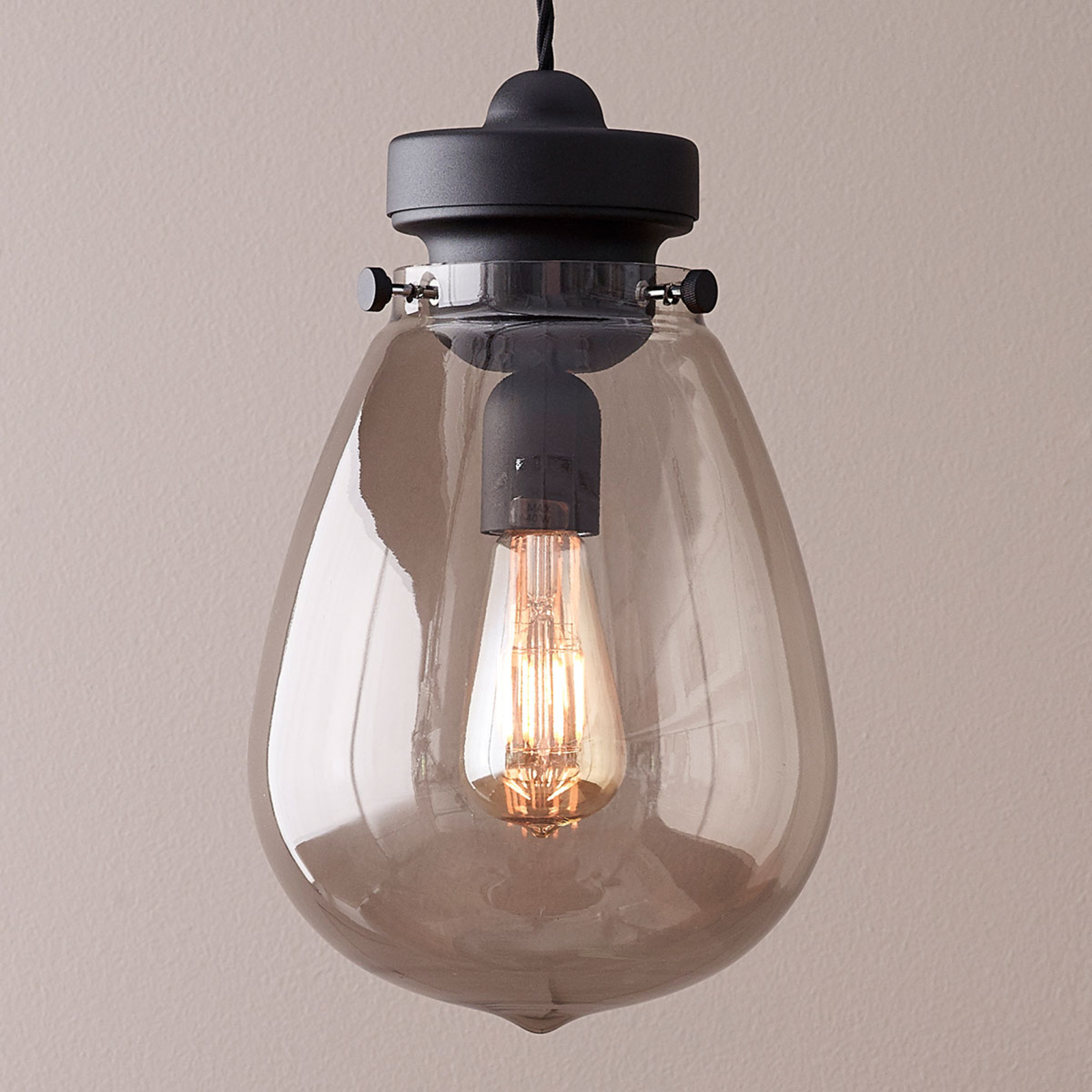 BELID Dolores glass pendant lamp black, smoked, for Living / Dining Room, glass, E27, 40 W, energy efficiency: A++, H: 35.6 cm