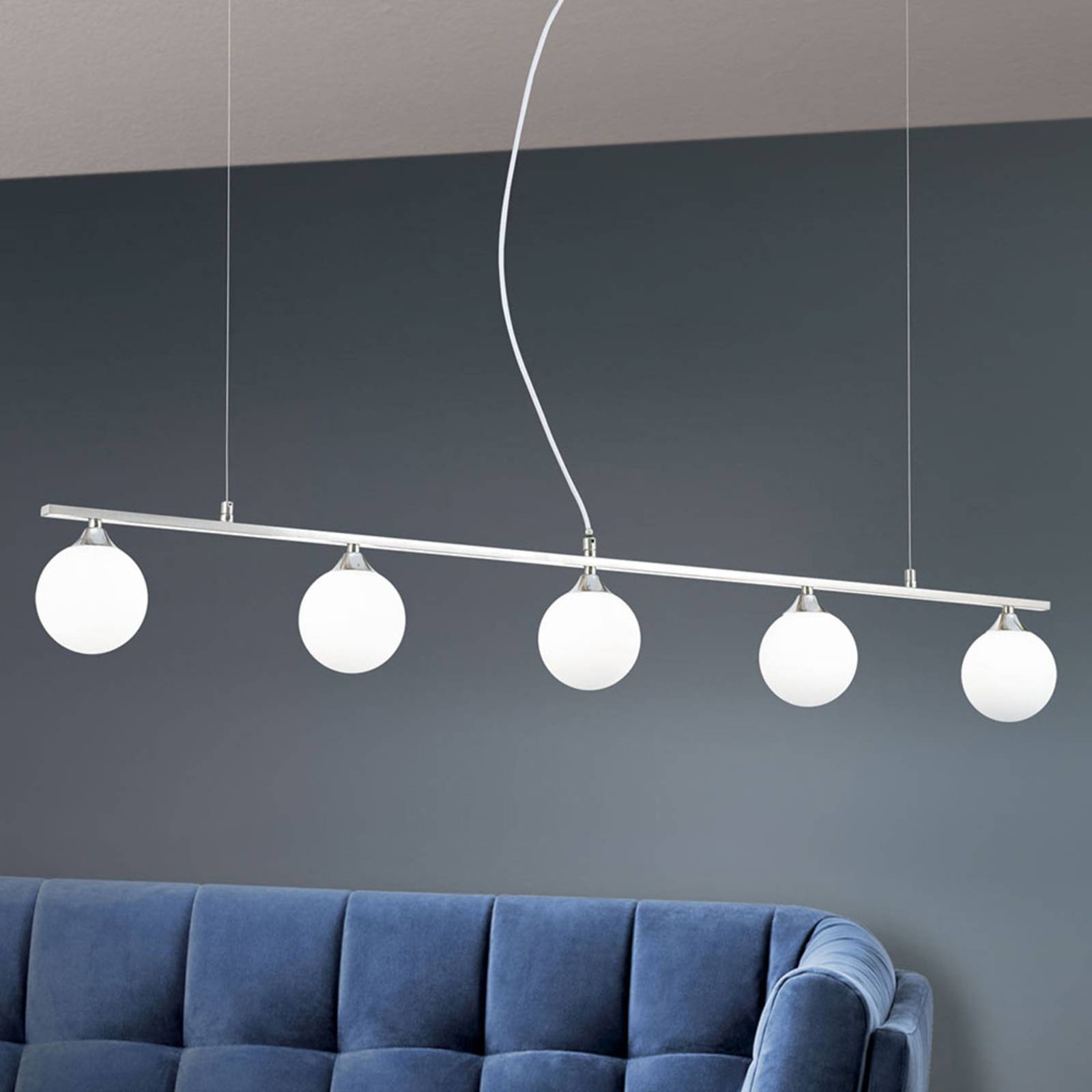 Orion Suspension Snowwhite à 5 lampes nickel