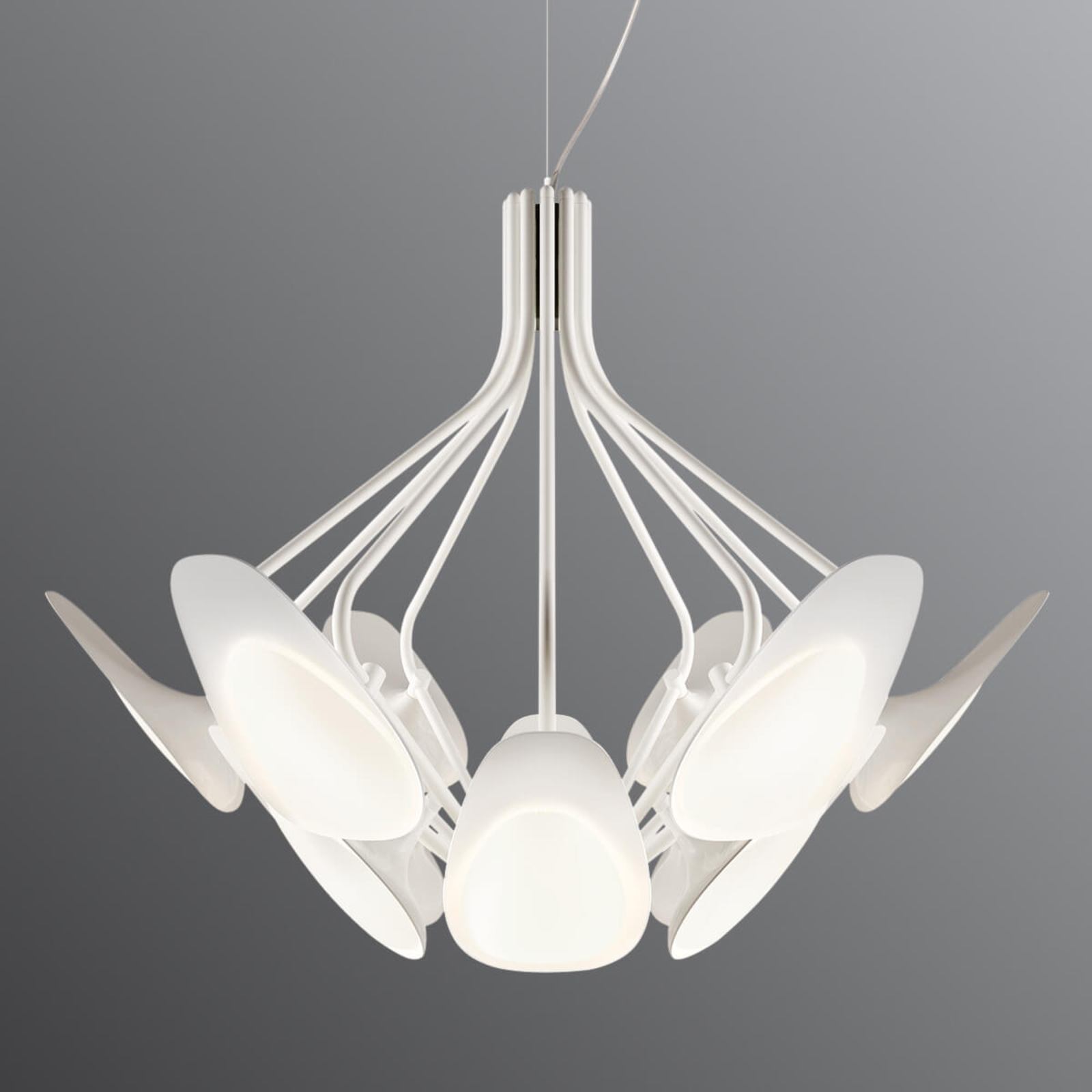 Kundalini Peacock - LED hanging light, white, for Living / Dining Room, steel, glass, 4.5 W, energy efficiency: A+, H: 53 cm