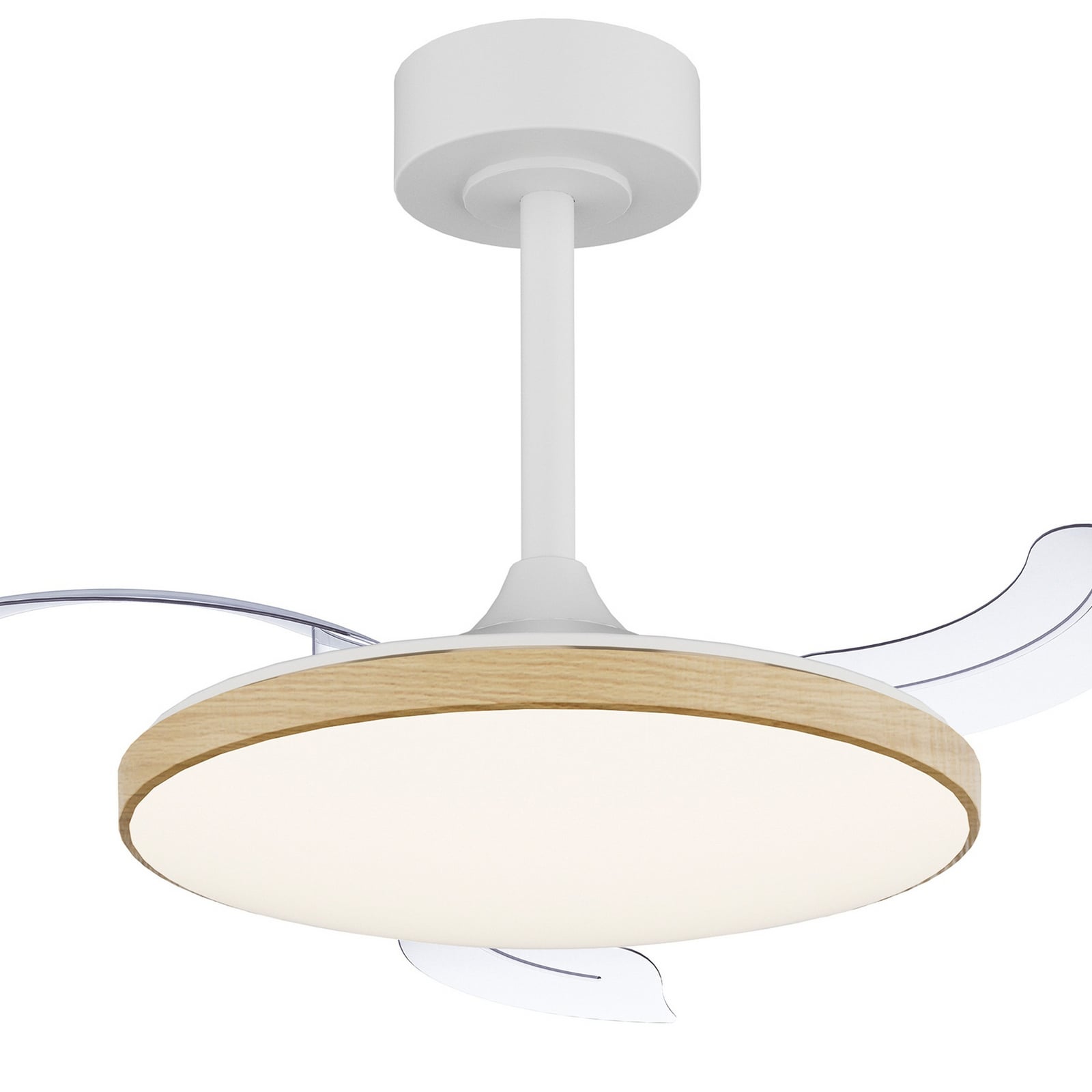 Ventilador de techo LED Slim Mini, blanco/madera, CC, silencioso, CCT Ventilador de techo LED Slim Mini, blanco/madera, CC, silencioso, CCT