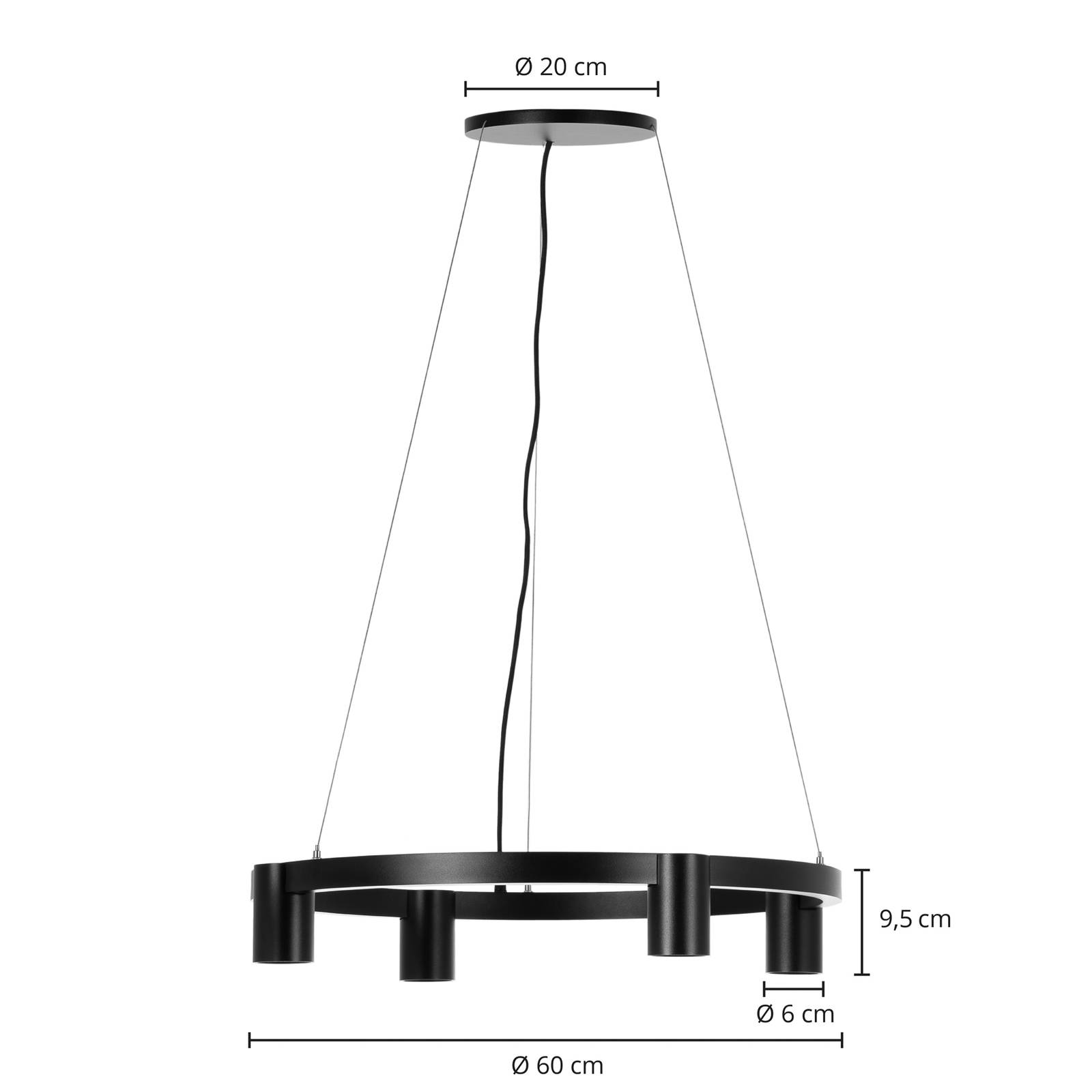 Lampa wisząca Arcchio Brinja, czarna, Ø 64 cm, 4-punktowa, GU10