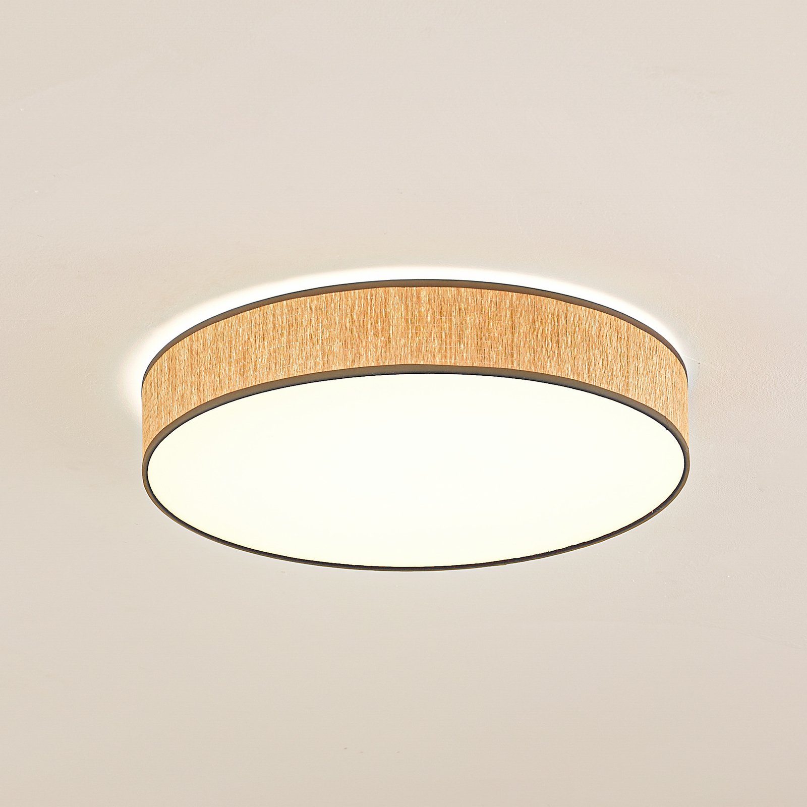 Lindby LED plafondlamp Jutis, beige, zeewier, Ø 50 cm