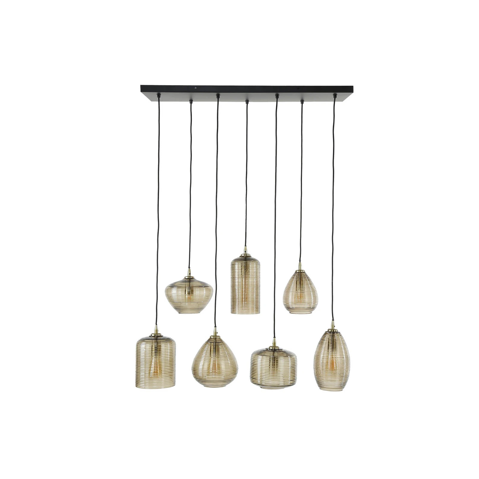 Stripeglass mix hanglamp, 7-lamps, glas, amber, antraciet
