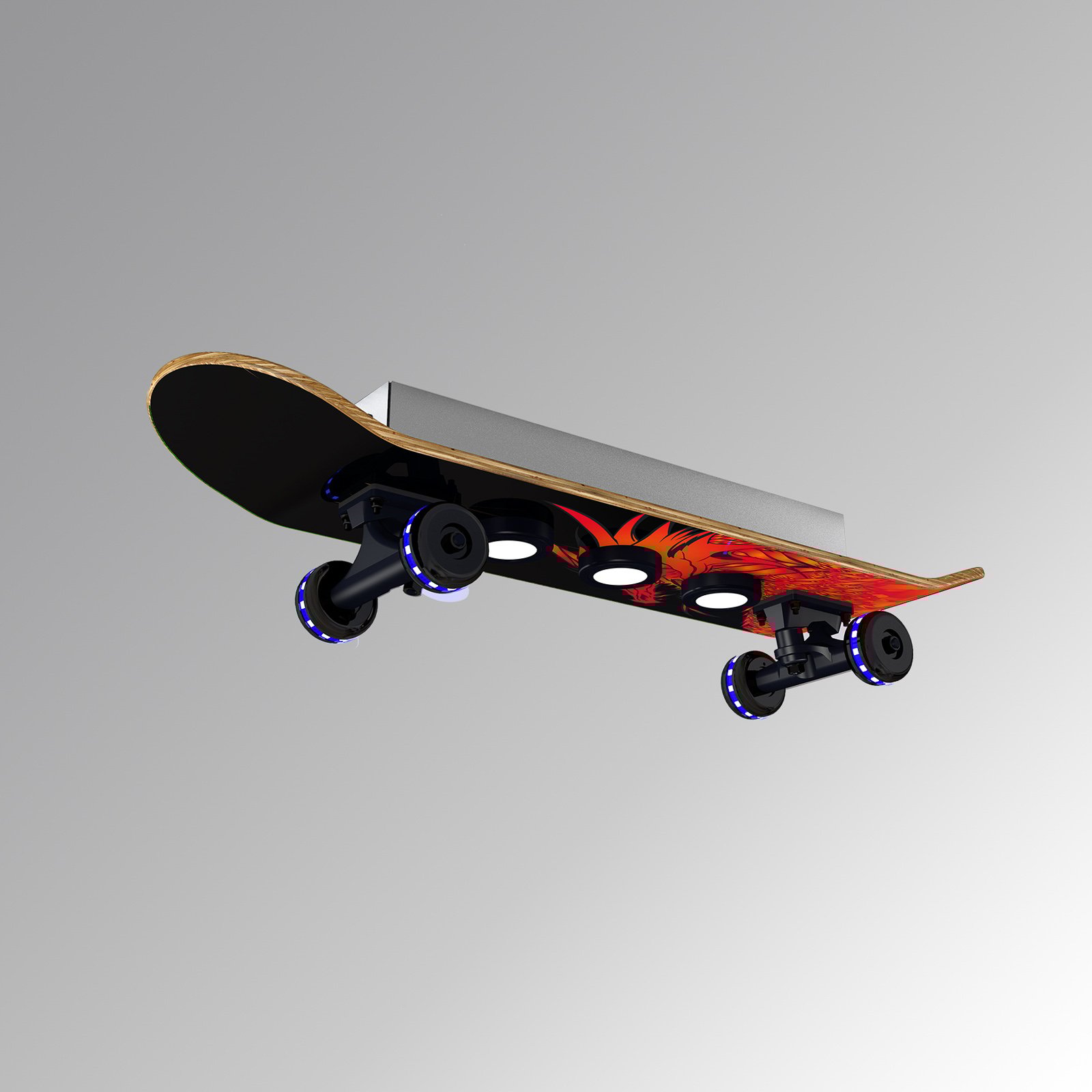 Evotec Skateboard Easy Cruiser Dragon ceiling light, RGBW, for Children's Room, wood, metal, plastic, energy efficiency: A+, L: 80 cm, W: 20.2 cm, H: 17.9 cm