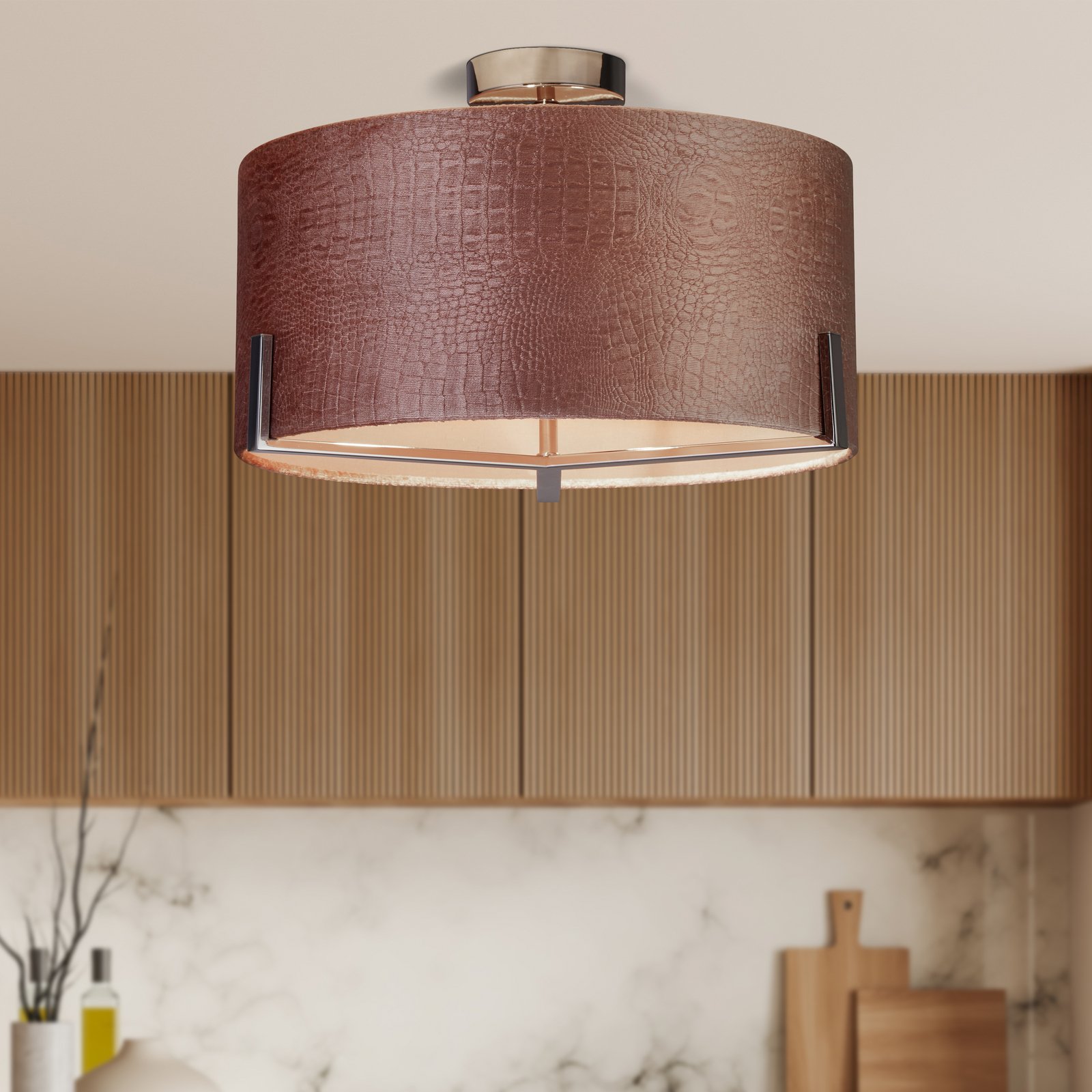 Candeeiro de teto Kyran, vermelho, metal, veludo, Ø 40 cm, E27