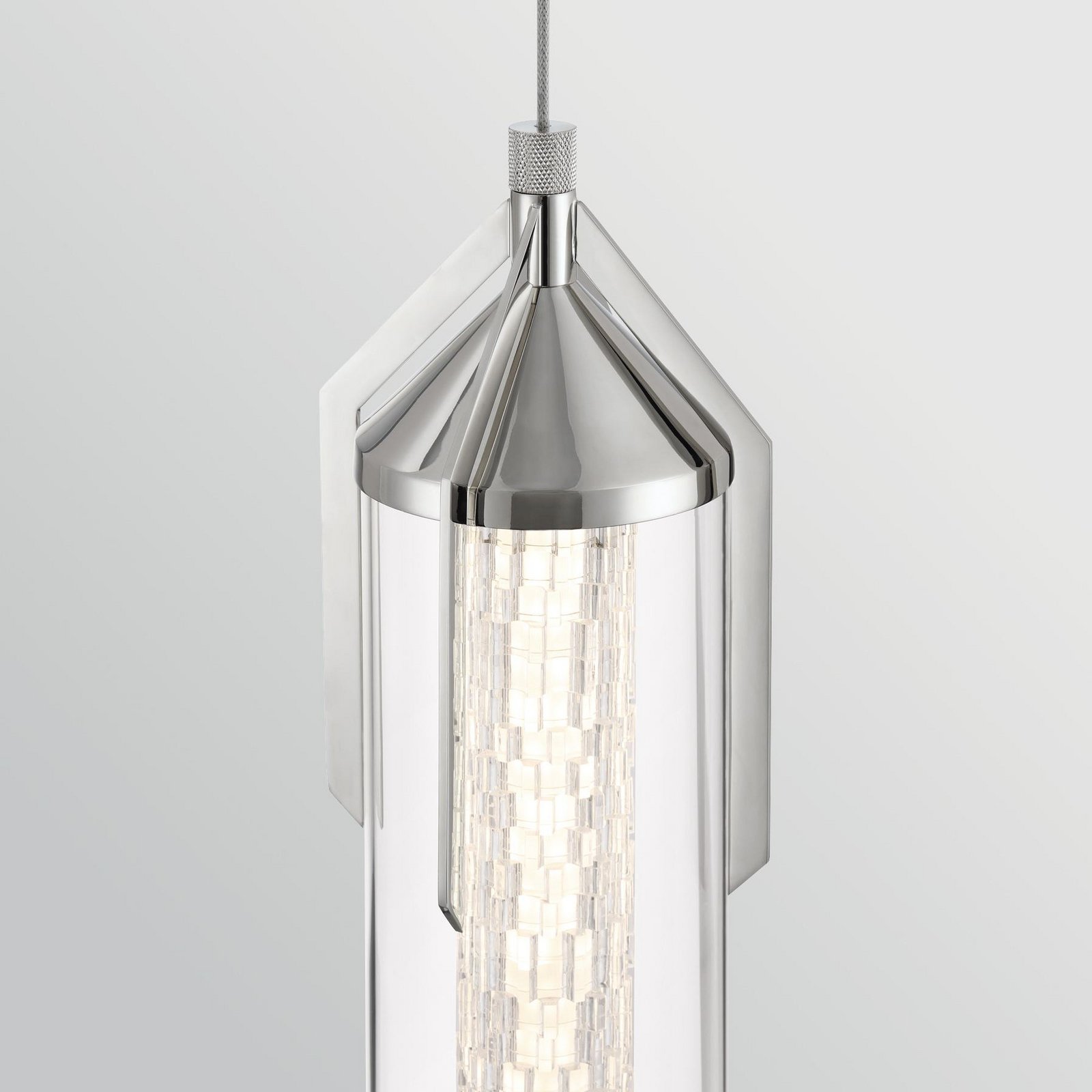 ESPADA LED pendant light, polished chrome, Ø 15 cm, metal/glass