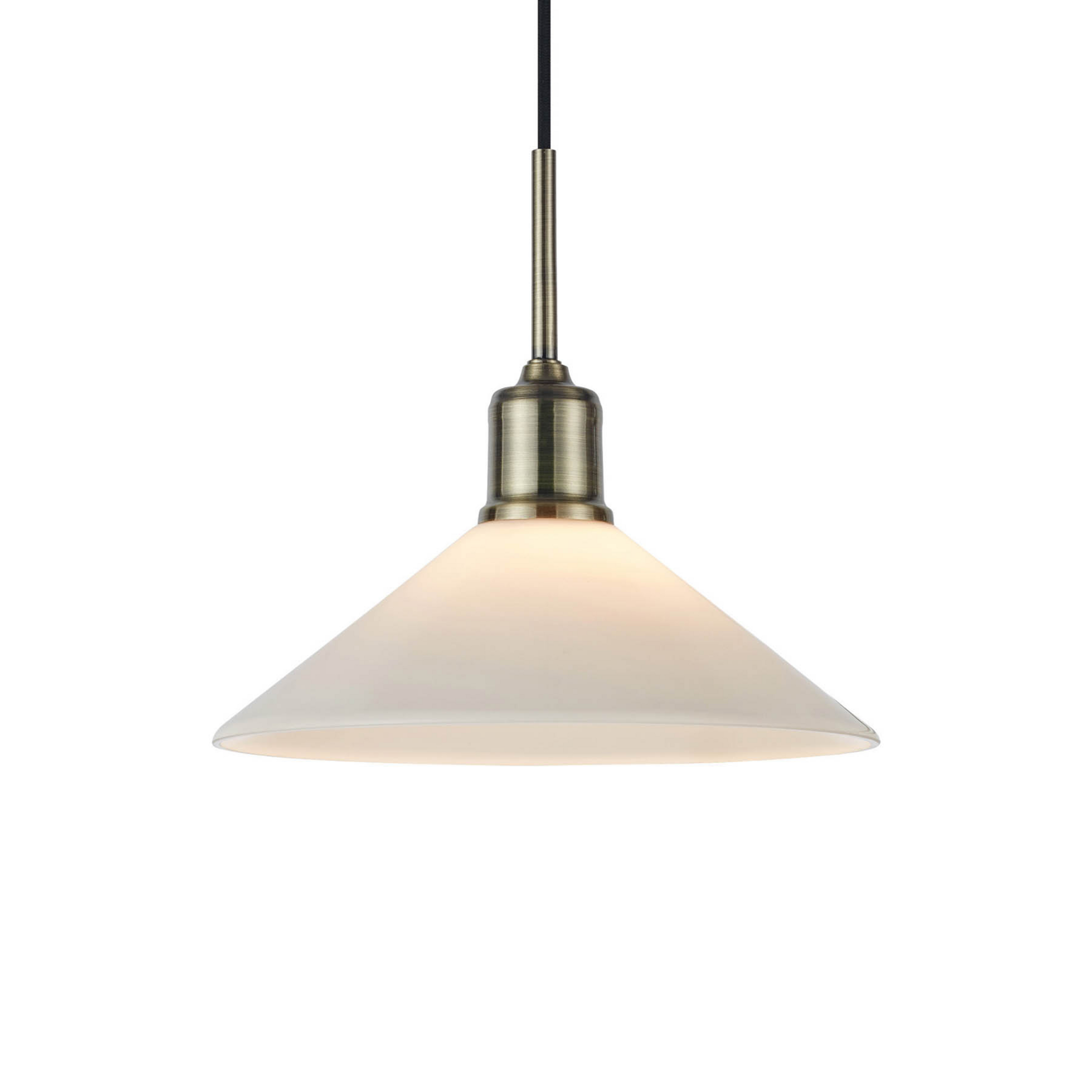 Candeeiro suspenso Vela, branco/latão velho, vidro/ferro Ø 25 cm ficha