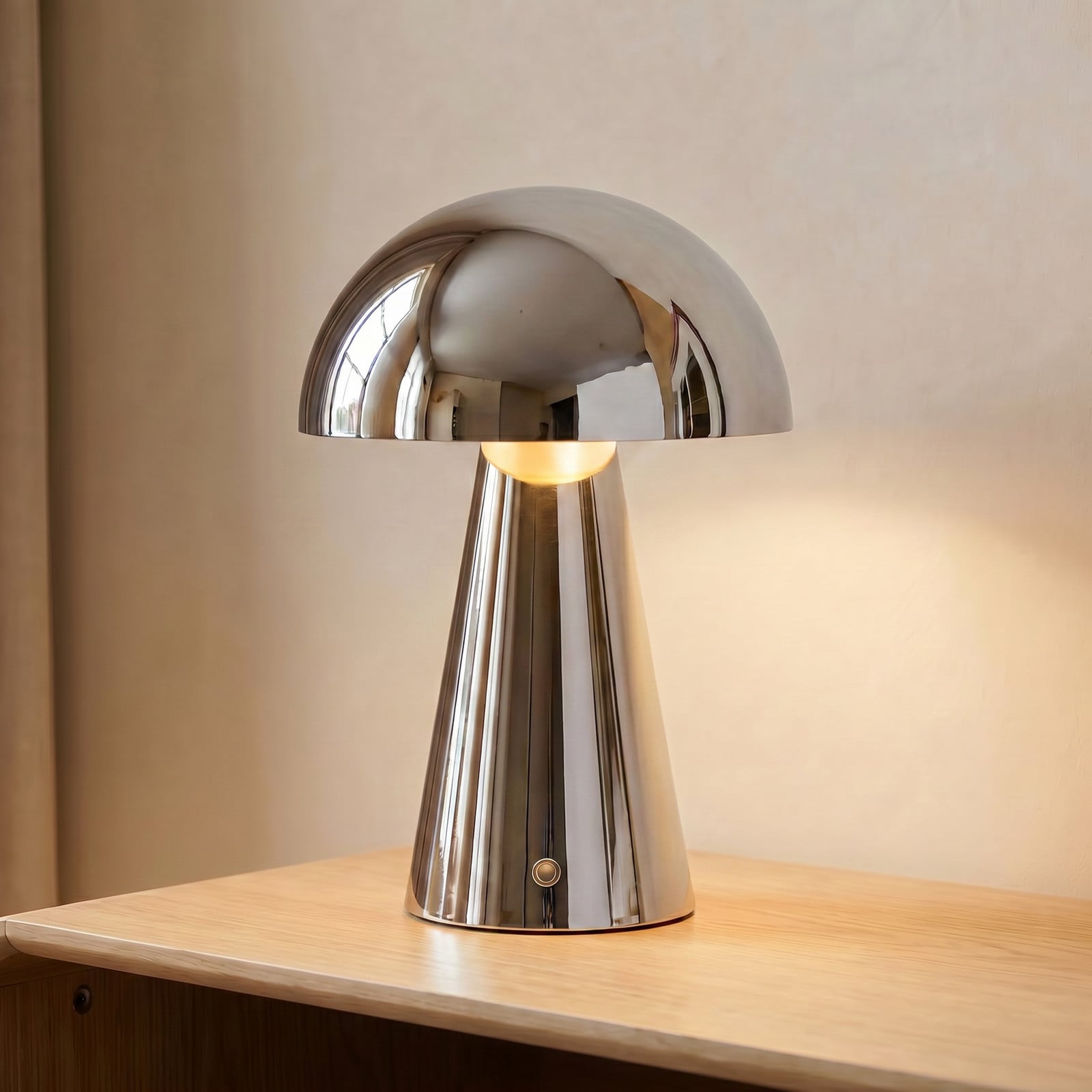 Lindby Lampă de masă cu baterie LED Nevijo crom Ø20cm USB dimabil - Camera de zi / sufragerie - Modern - Metal