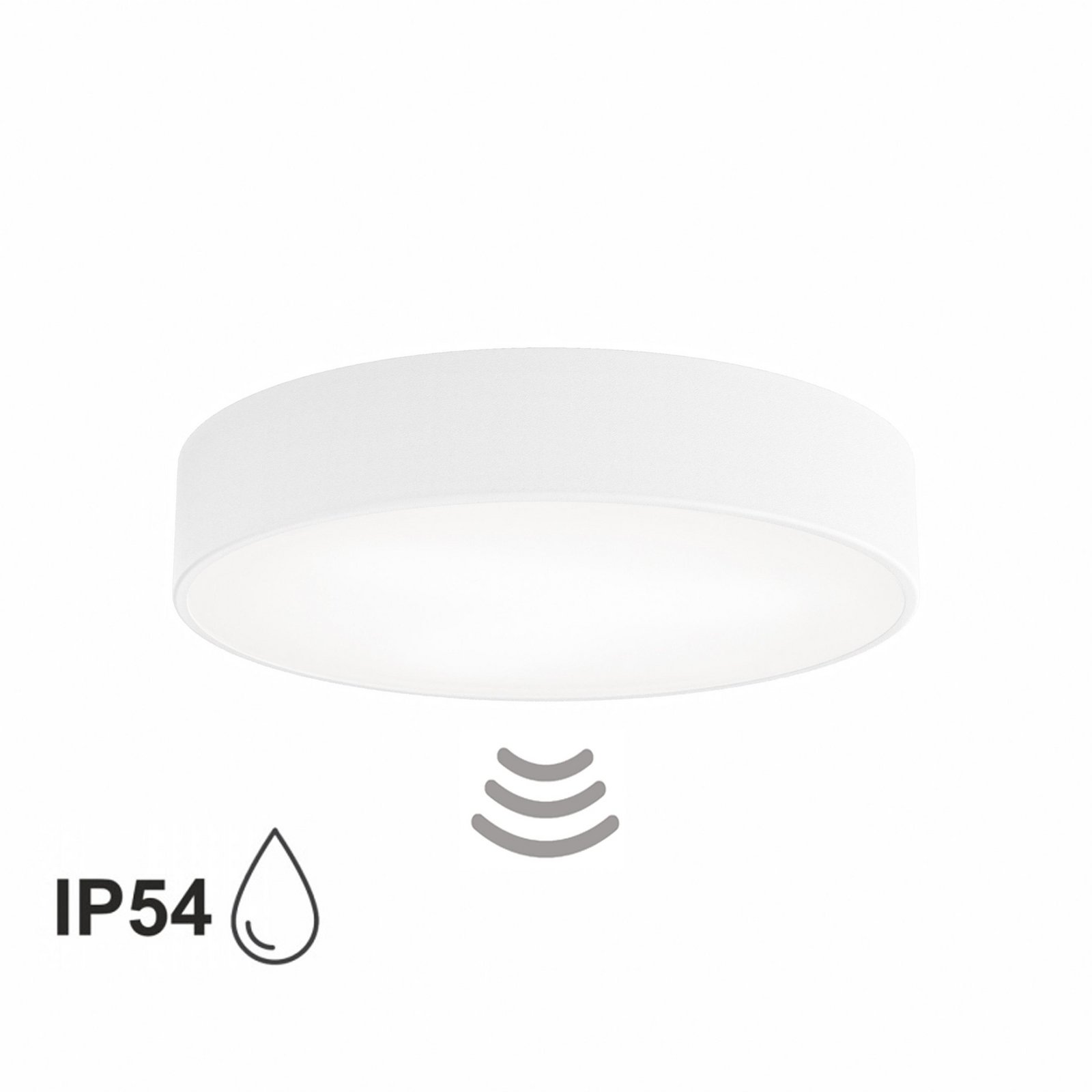 Deckenlampe Cleo 400, weiß, Sensor, IP54, Ø 40 cm, Metall