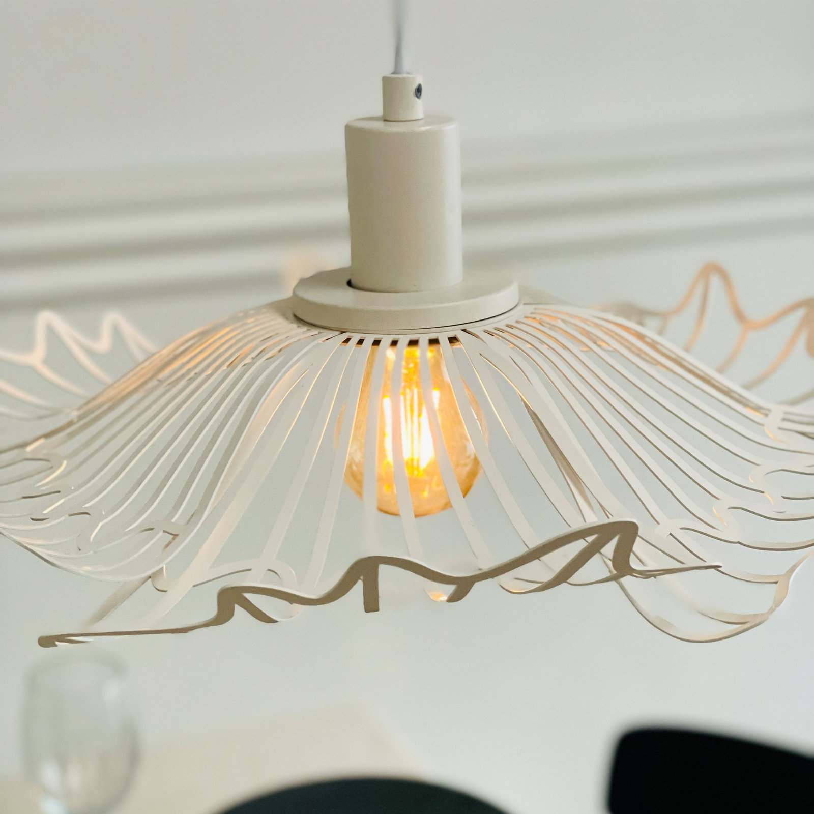 Dyberg Larsen Flora hanging light, pearl white, Ø 60 cm, metal