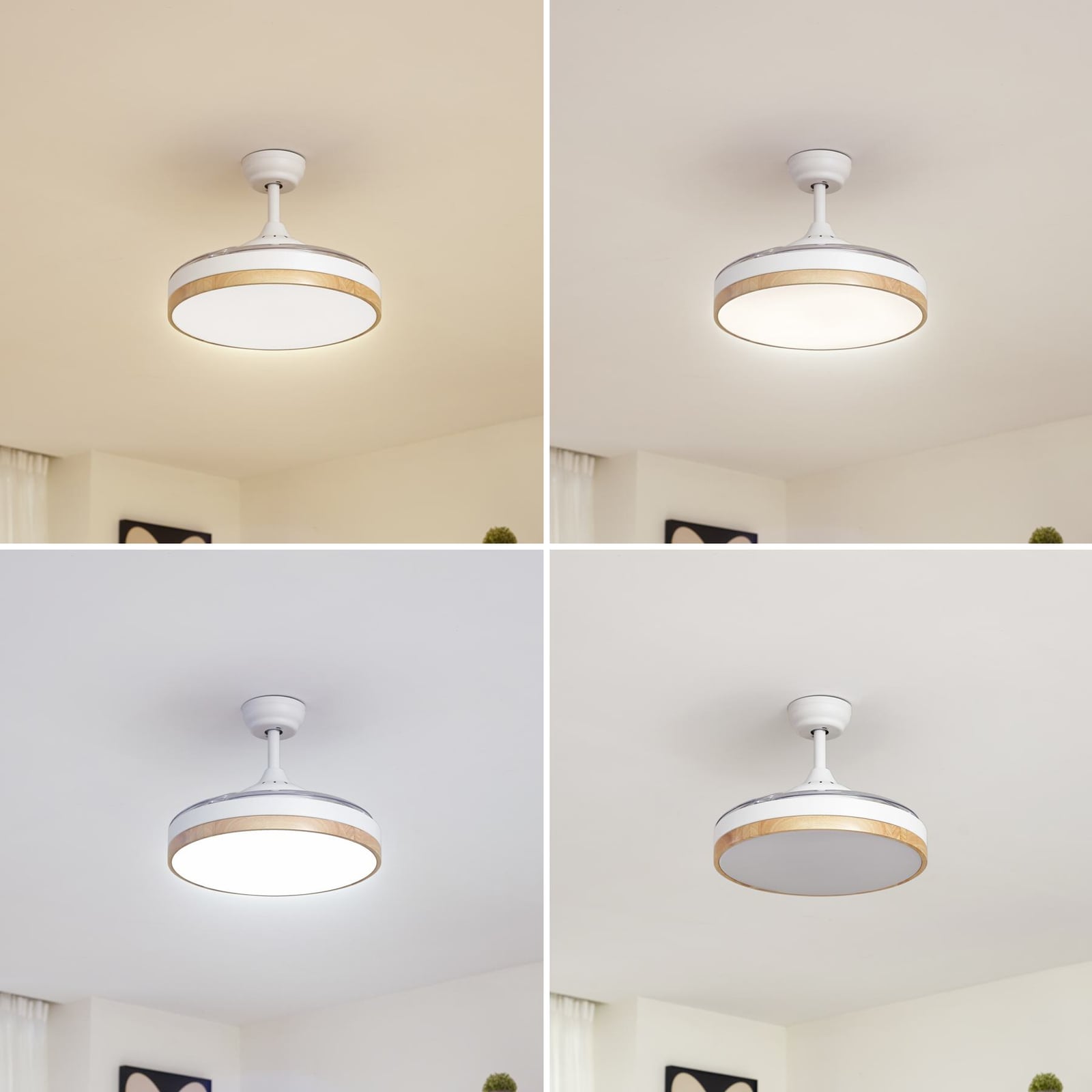 Ventilateur de plafond LED Oras, blanc, courant continu, silencieux, Ø 107 cm -
