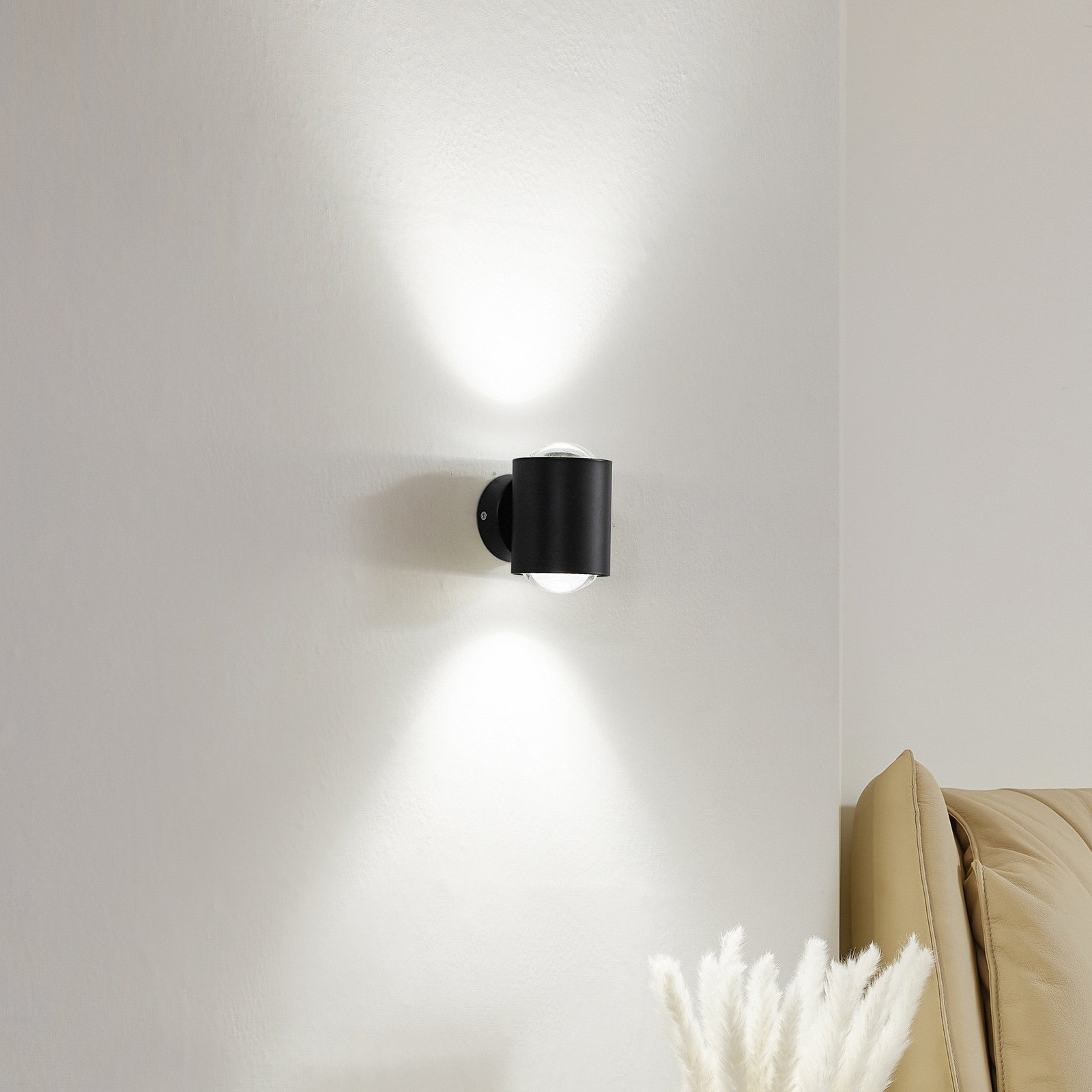 Lindby Aplică de perete Jyla negru sus/jos - Hol - Modern - negru mat - Metal