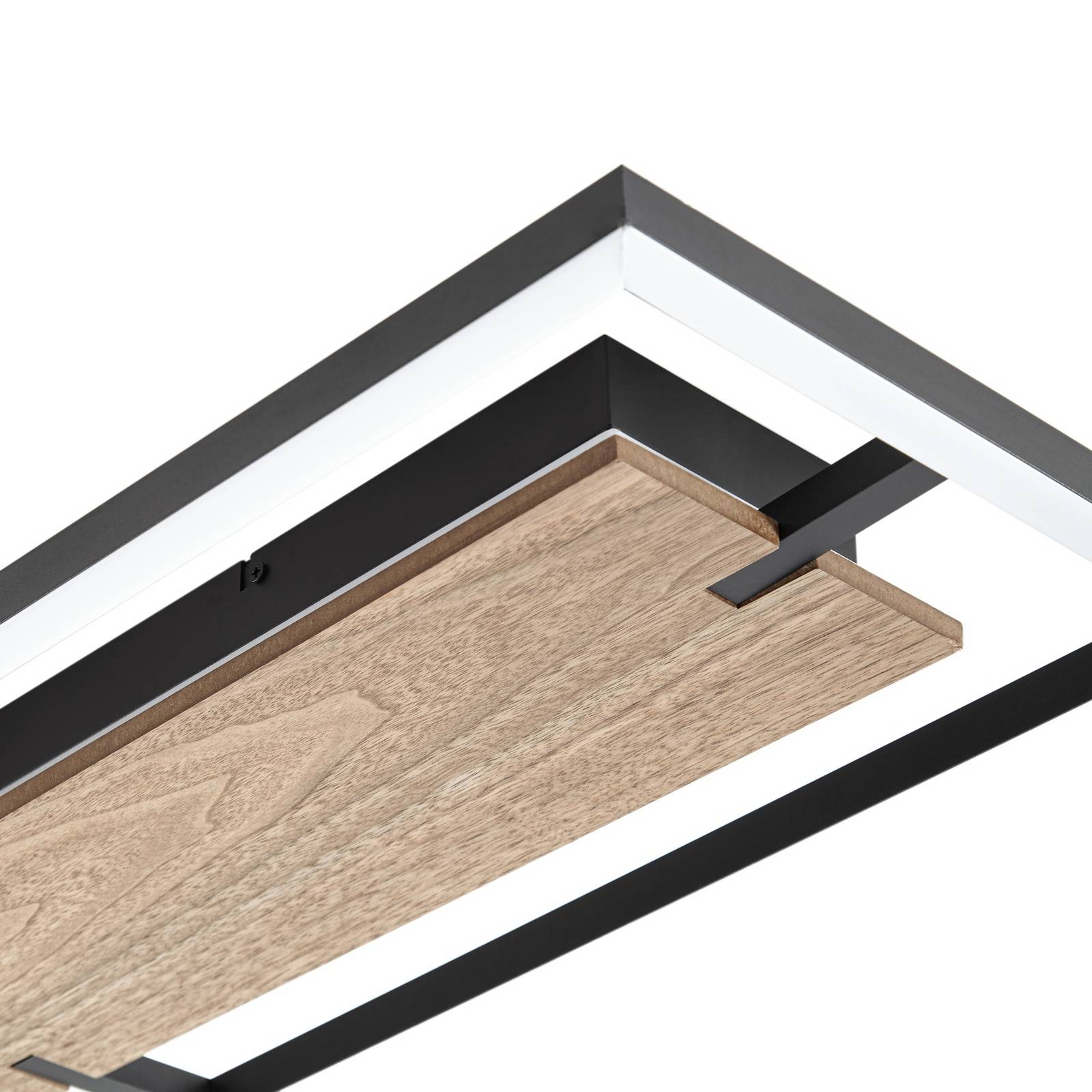 Lampa sufitowa LED Lucande Vectra, 100 x 30 cm, drewno, ściemniany