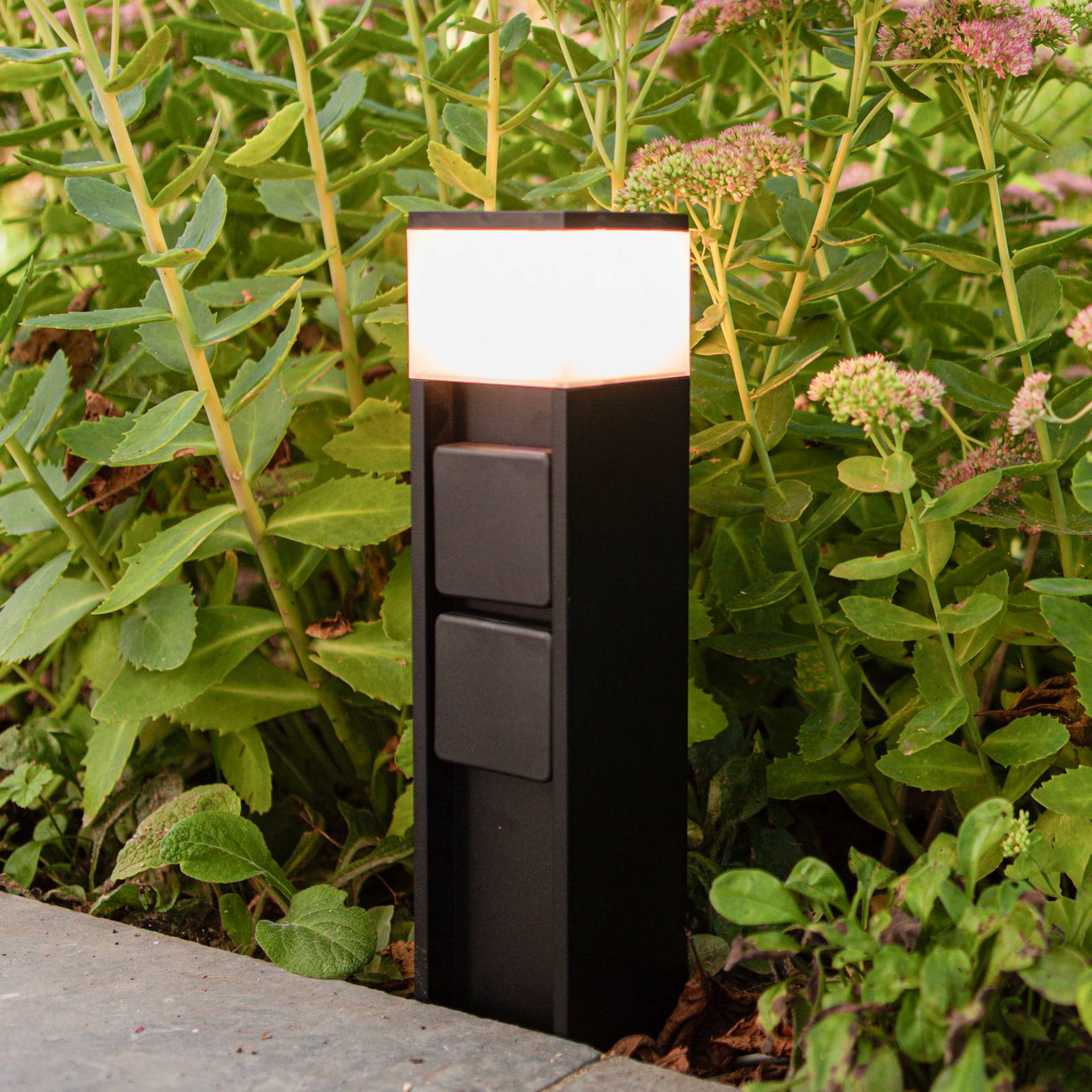 LUTEC Luminaire pour socle LED MAINS, noir, 37 cm, IP54, 2 prises