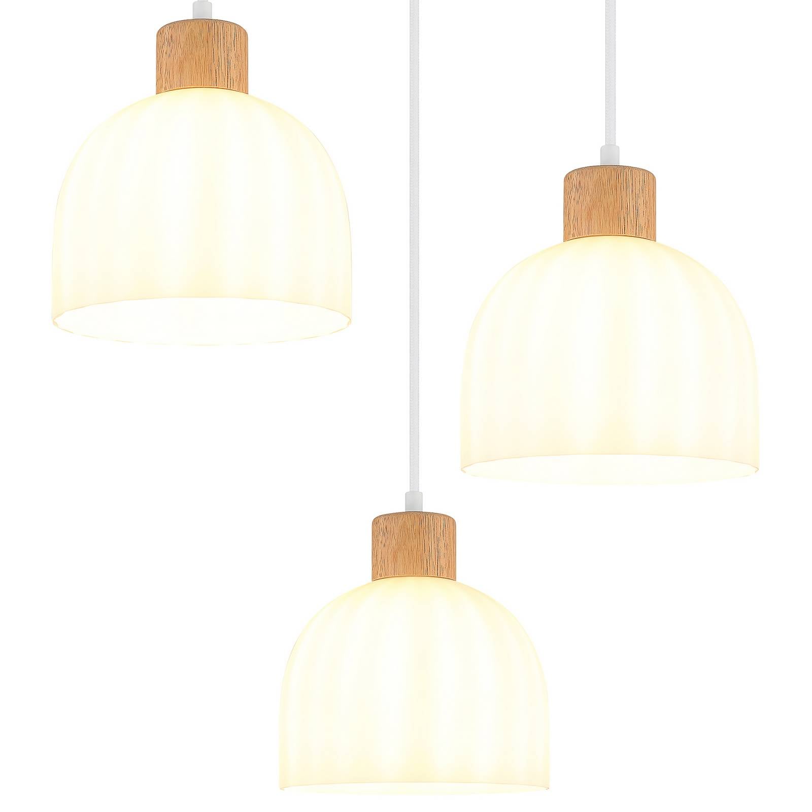 Żyrandol Swanson, Ø 51 cm, biało-brązowy, szkło/drewno, 3-punktowy
