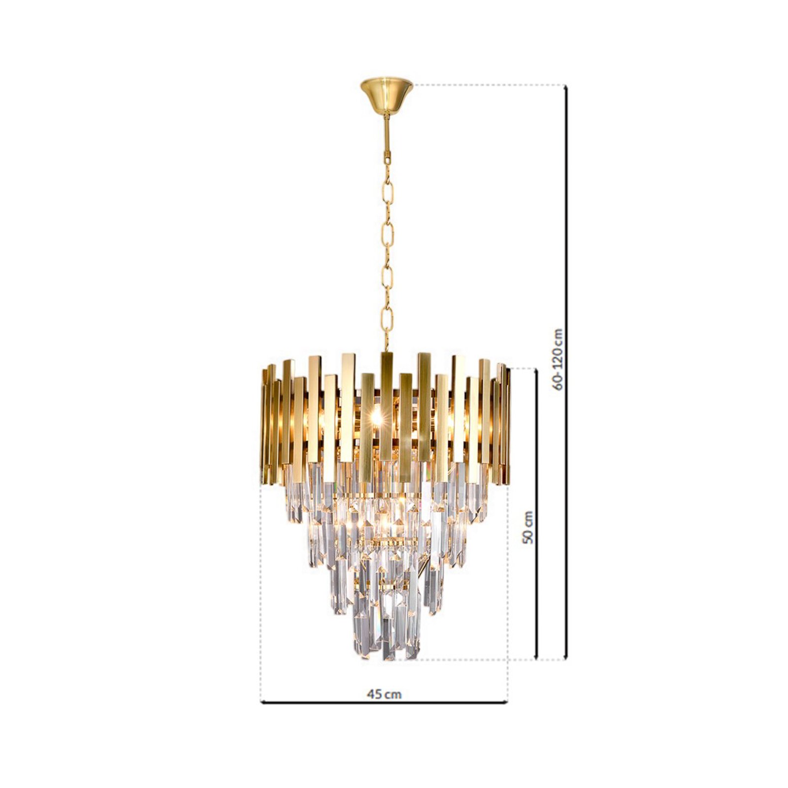 Hængelampe Aspen metal guldfarvede glaskrystaller, højde 50 cm