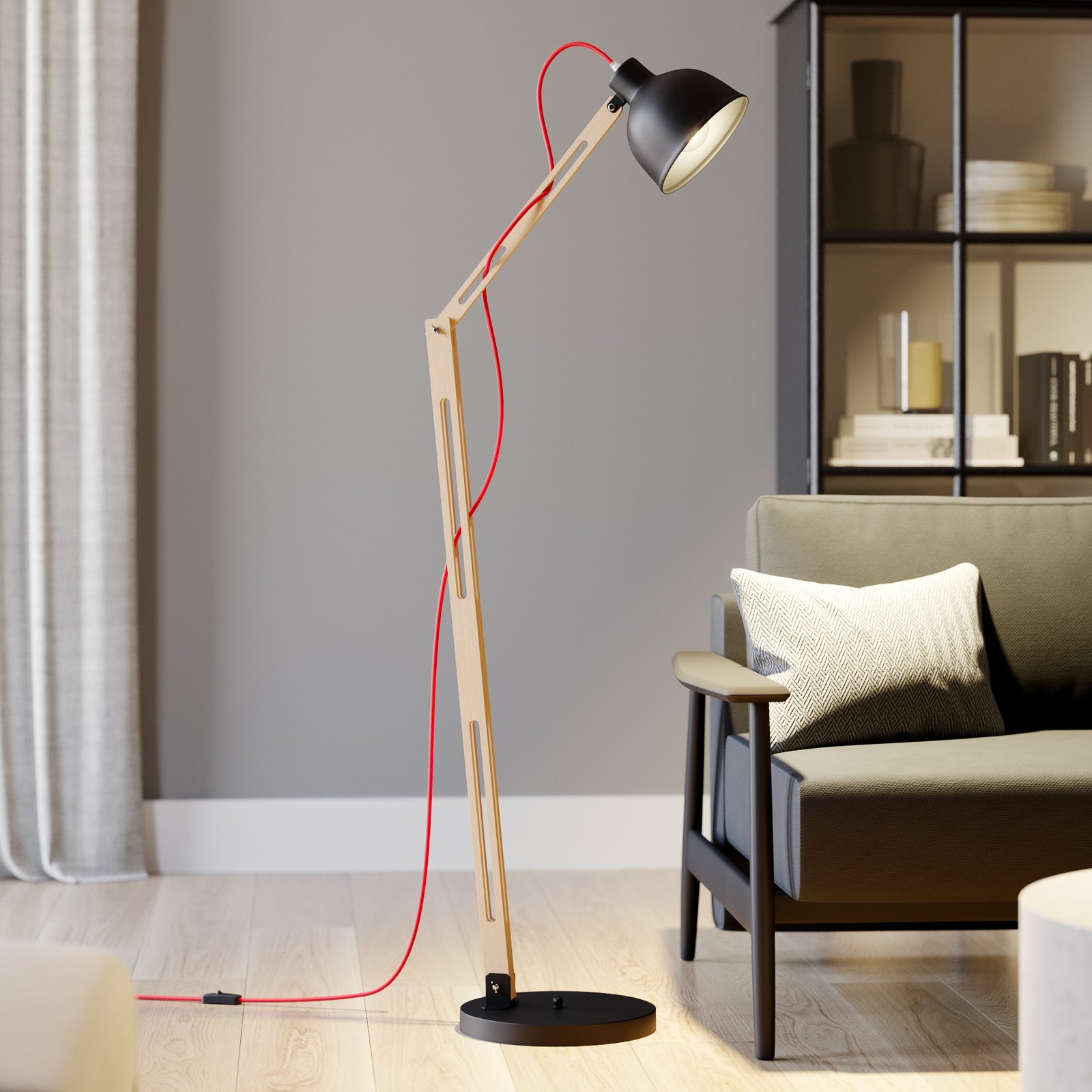 Skansen floor lamp, adjustable, black