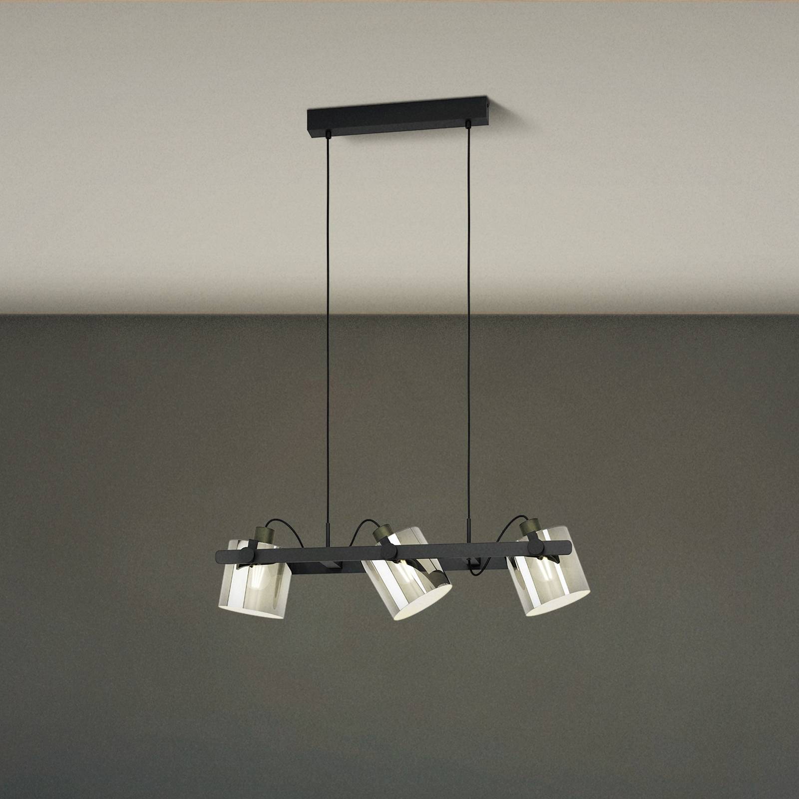 Hängeleuchte Hornwood 2, Länge 78 cm, schwarz, 3-flg. günstig online kaufen