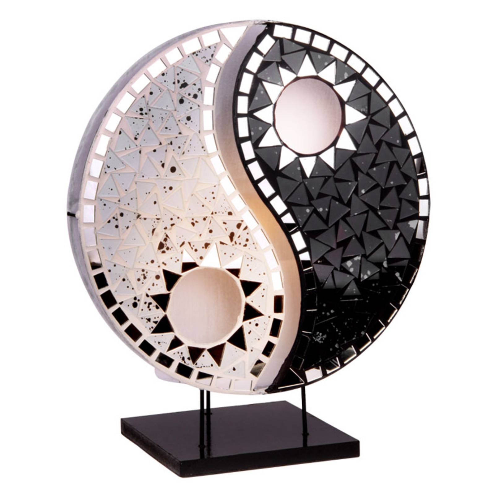 Ying Yang bordlampe mosaikspejlsten sort