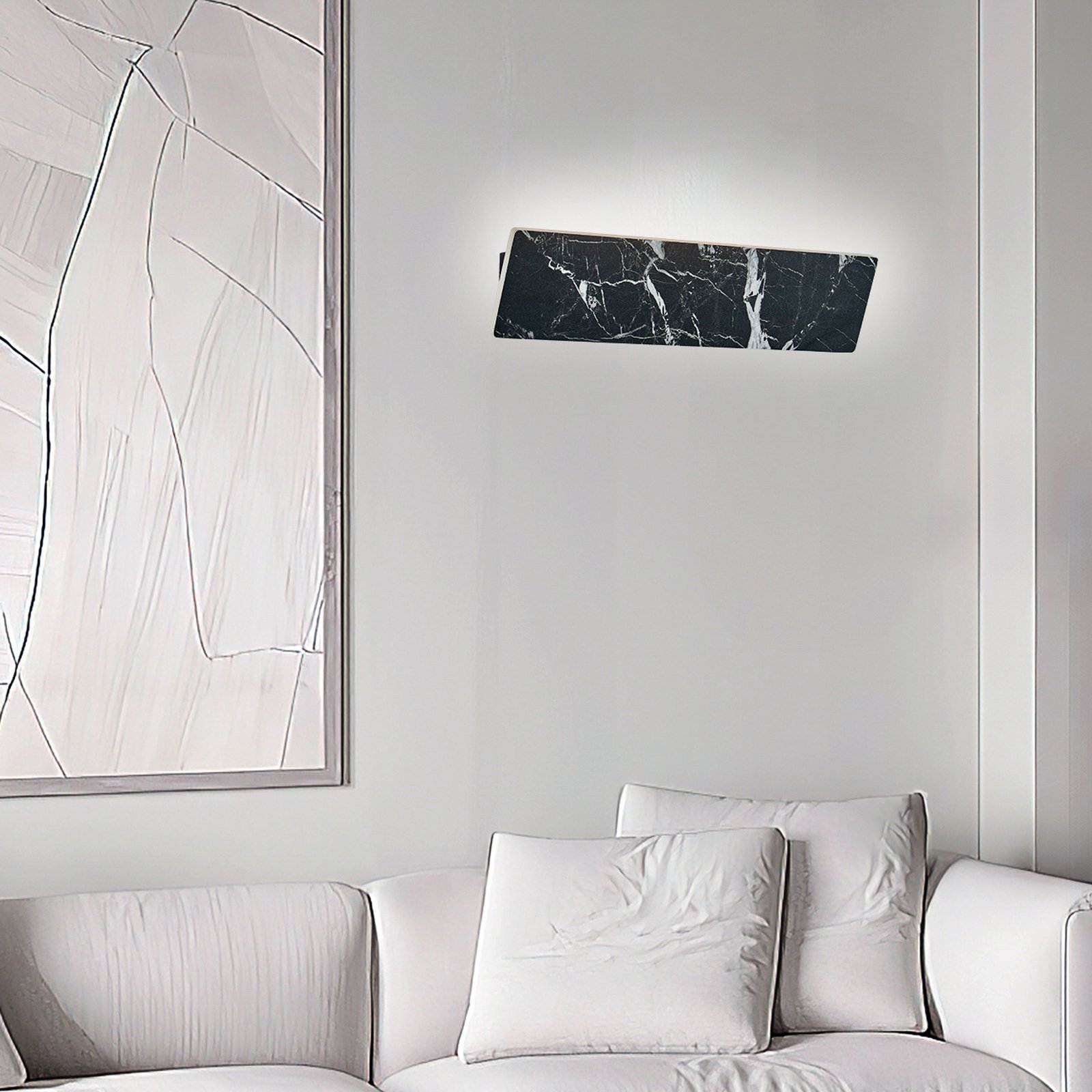 Applique murale LED Selena, largeur 40 cm, noir, pierre artificielle