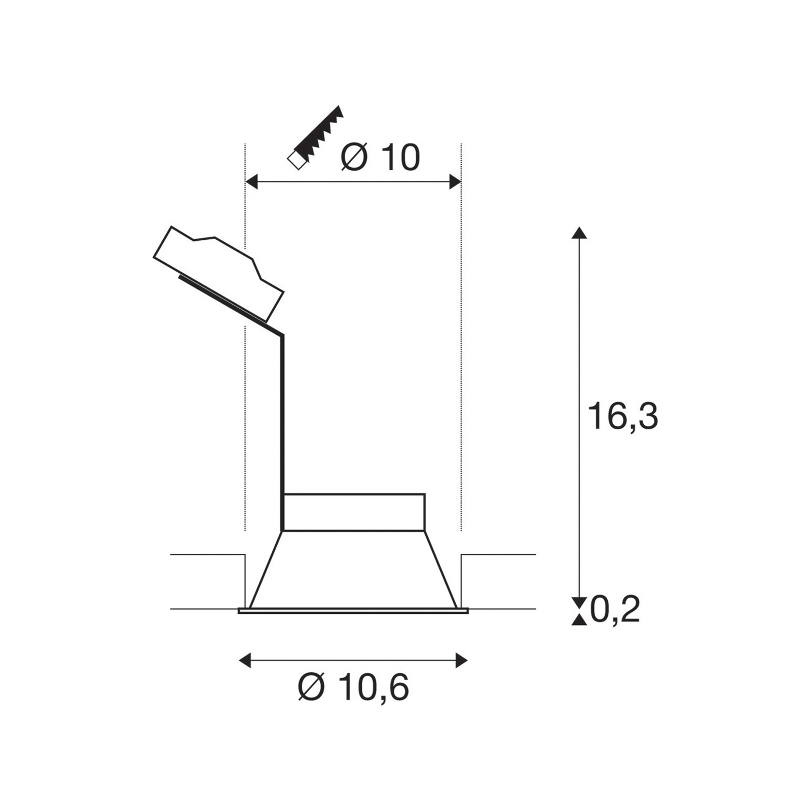 SLV Horn padziļinājumā iebūvēta lampa, QPAR51, melna, alumīnija, Ø 10,5 cm