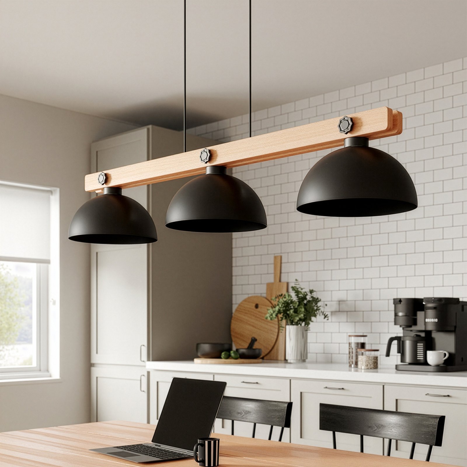 Stort Hängeleuchte, 3-flammig, Naturholz, Envostar