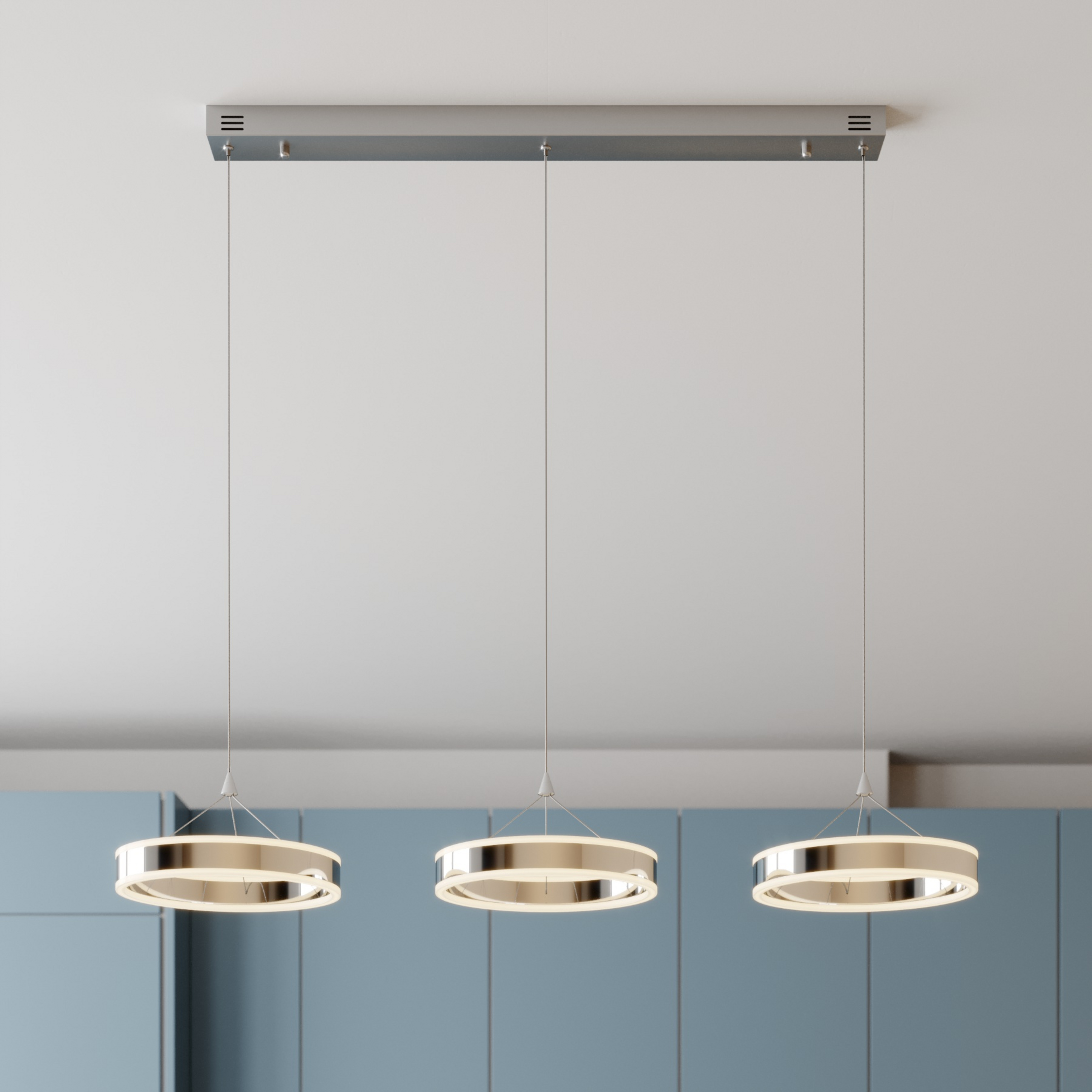 Lucande Lampa wisząca LED Lyani, 115cm, 3-punktowa, chrom, ściemniana