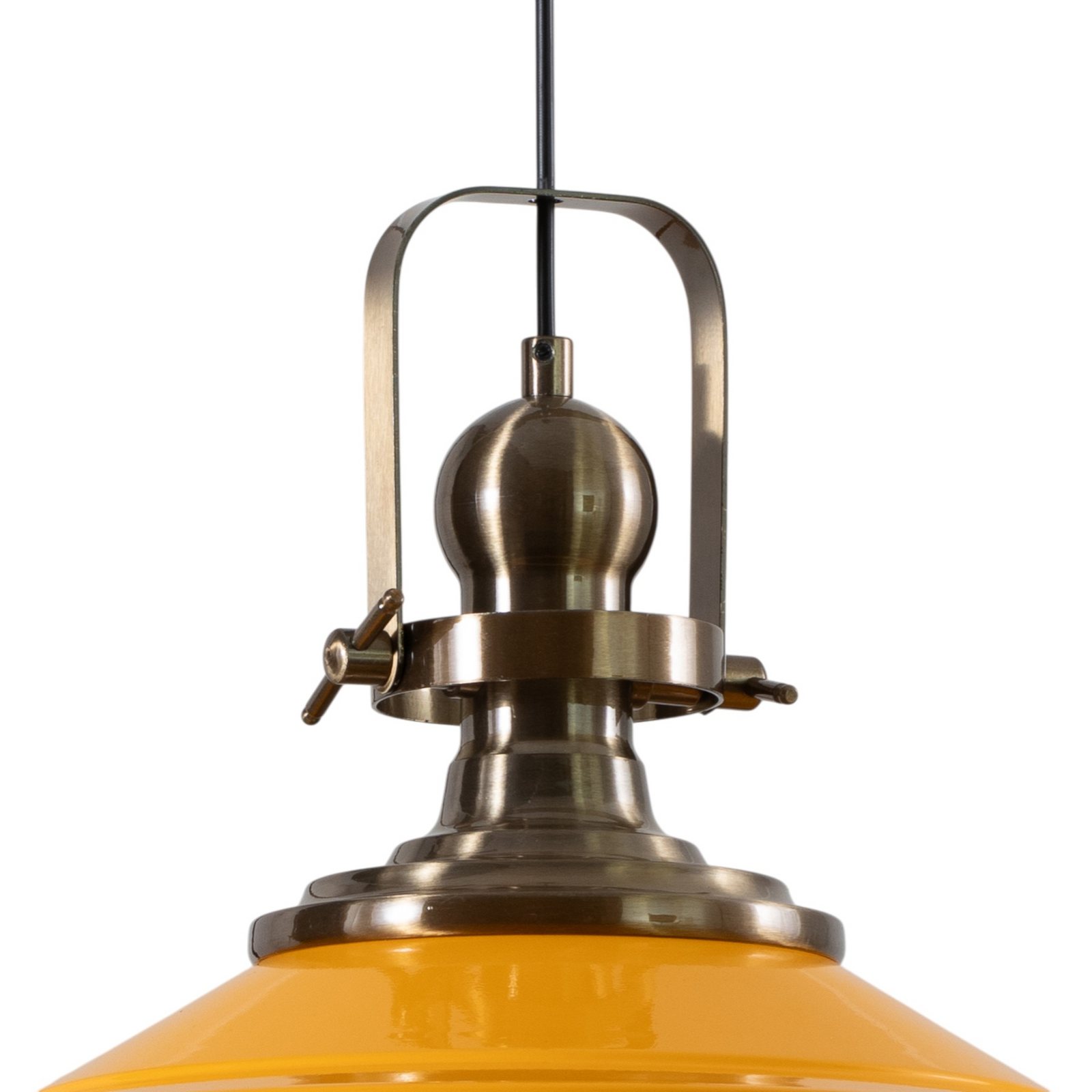 Lampa wisząca Astel, żółta, Ø 41 cm, metal, detal z antycznego mosiądzu