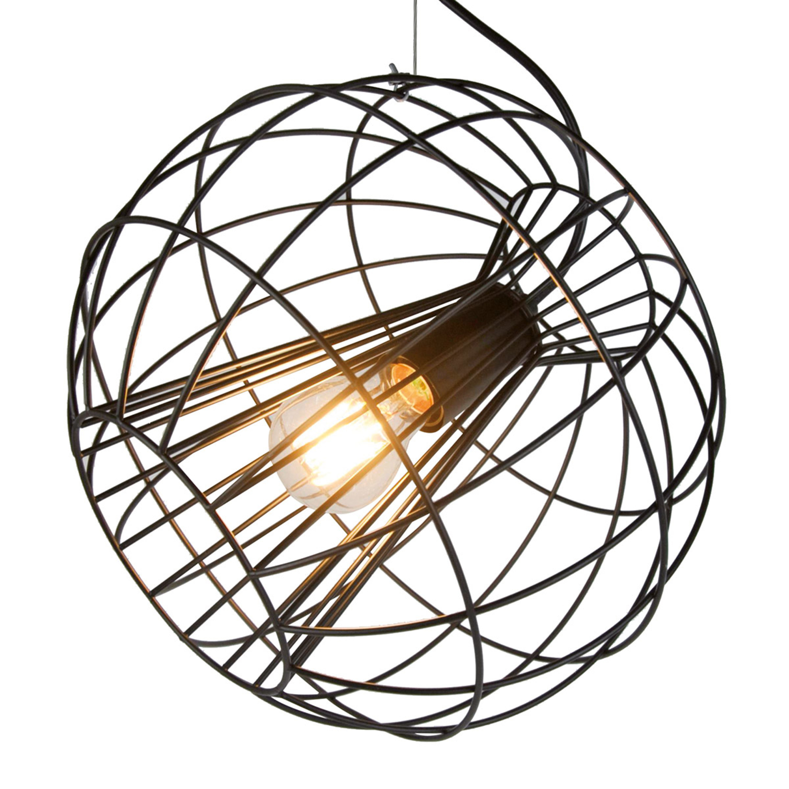 Viokef Pop hanging light, round cage lampshade, black, for Living / Dining Room, steel, E27, 70 W, energy efficiency: A++