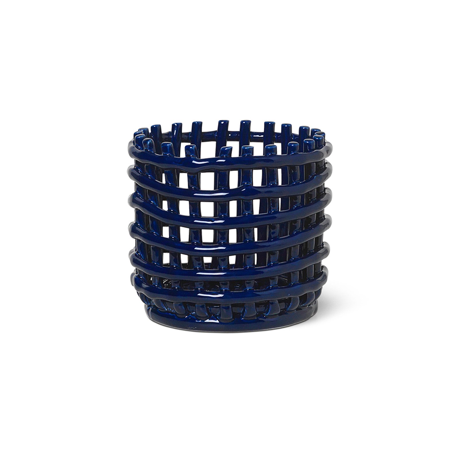 ferm LIVING Ceramic basket, round, Ø 16 cm, blue, ceramic