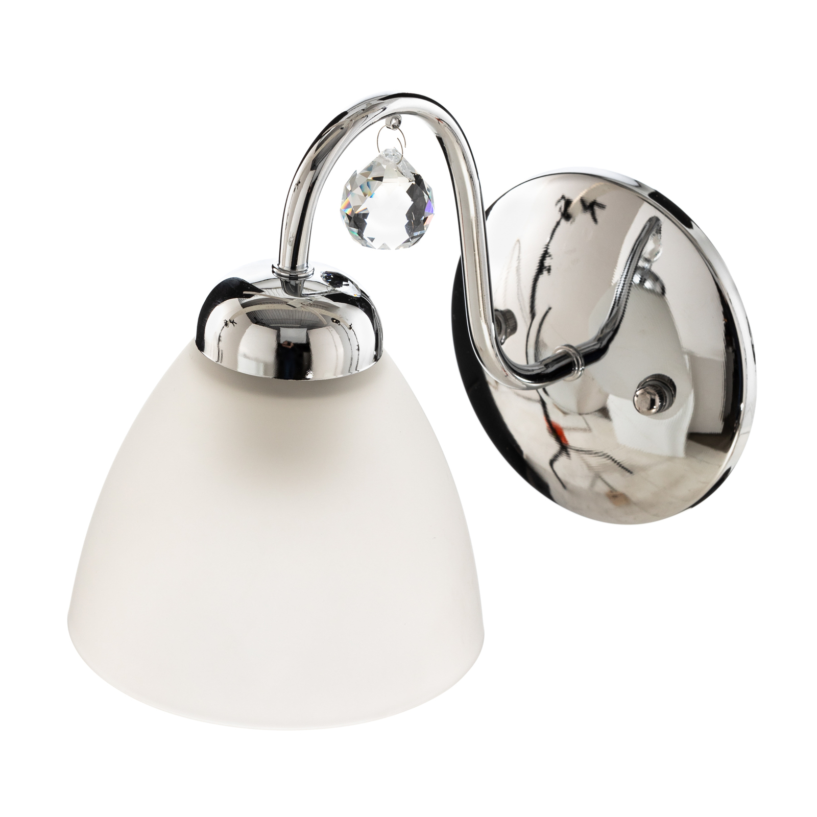 Miranda wall light with a glass lampshade, chrome