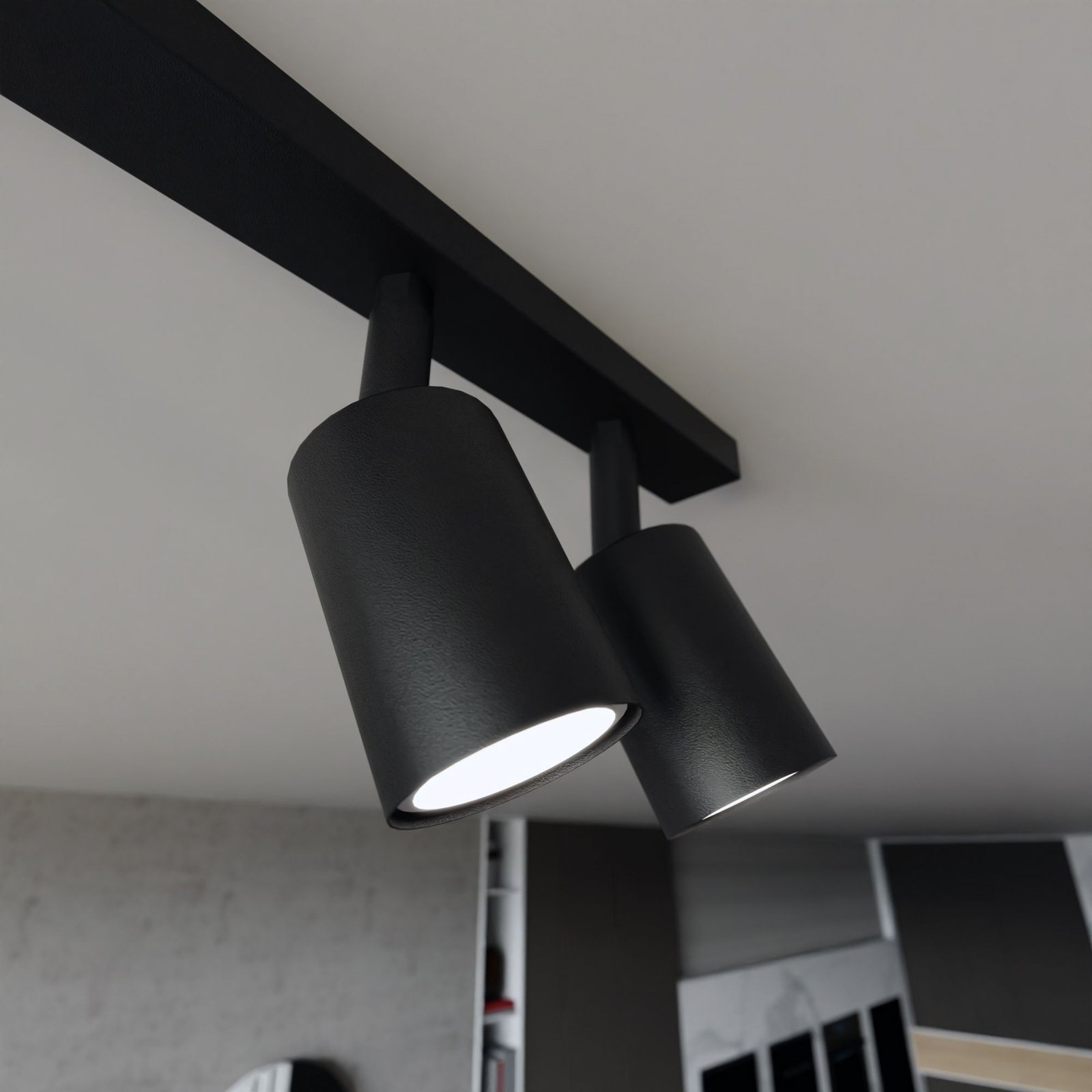 Flash ceiling light, black, 4-bulb, metal