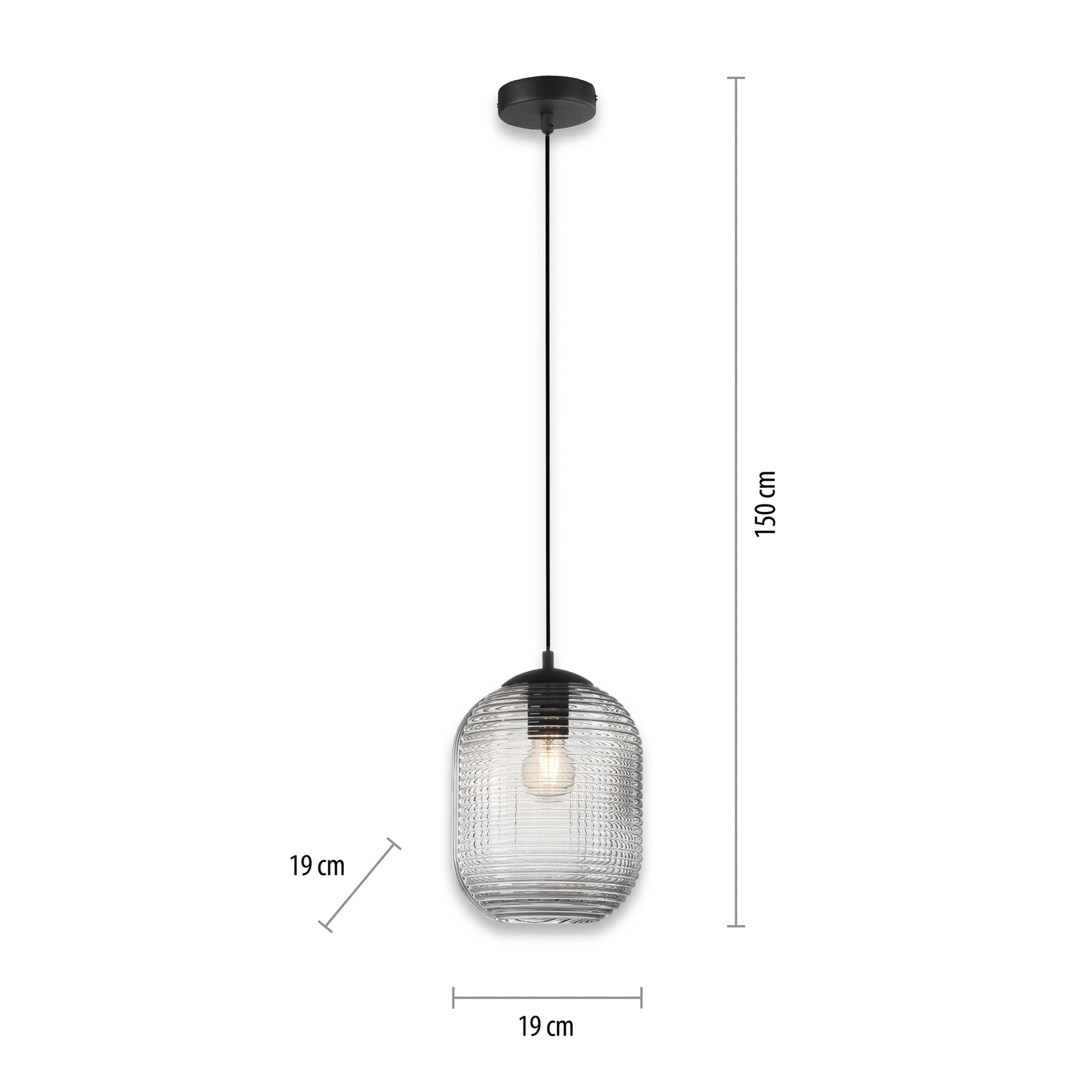 Shitake pendant light, one-bulb, smoky grey