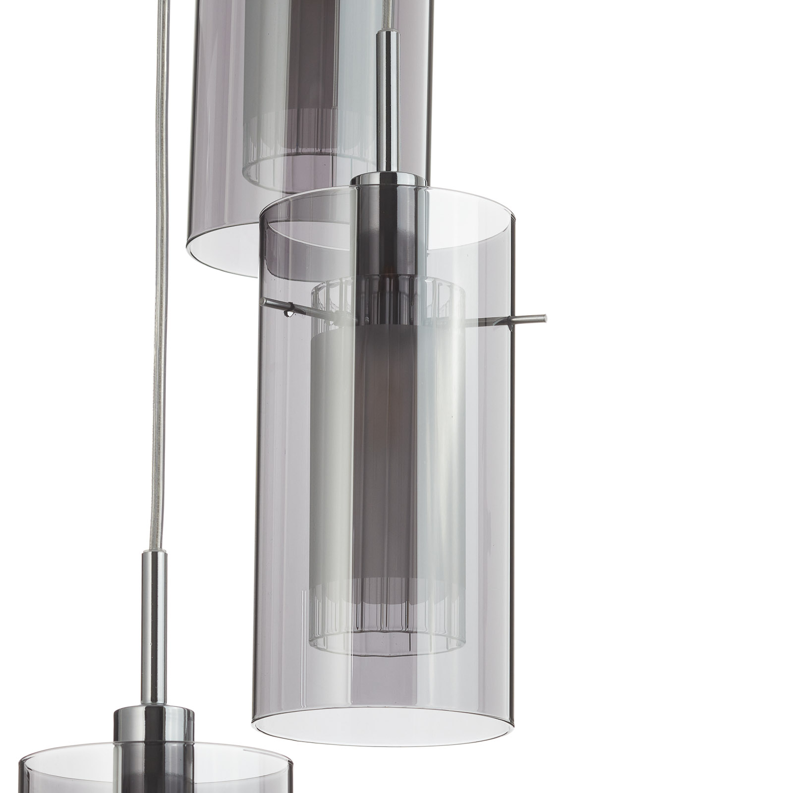 Duo 2 pendant light, smoky glass/chrome 5-bulb