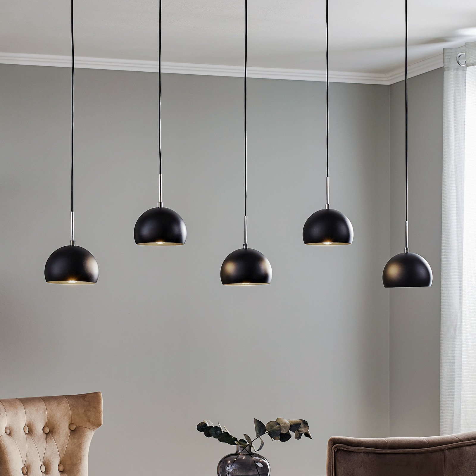 Luminex Lampă suspendată Cool 5 becuri lungă negru - Camera de zi / sufragerie - Modern - Metal