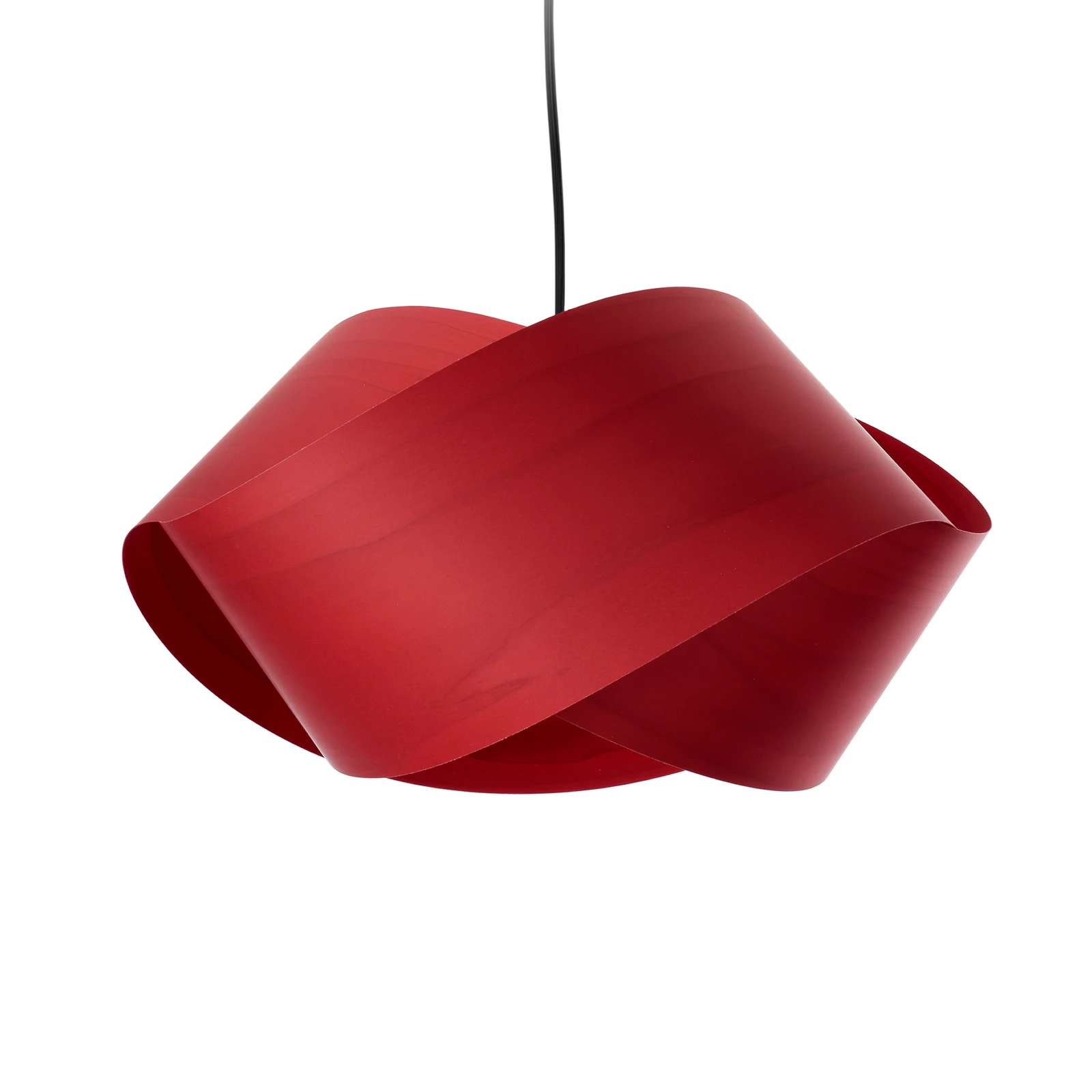 LZF Lampada a sospensione Nut, rosso/nichel, lunghezza 42 cm, legno