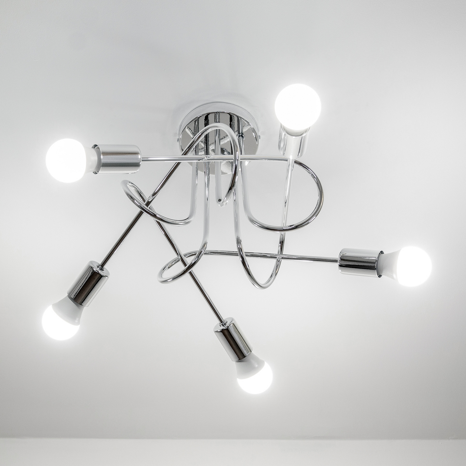 Plafonnier Oxford, chrome, à 5 lampes, Ø 47 cm, métal