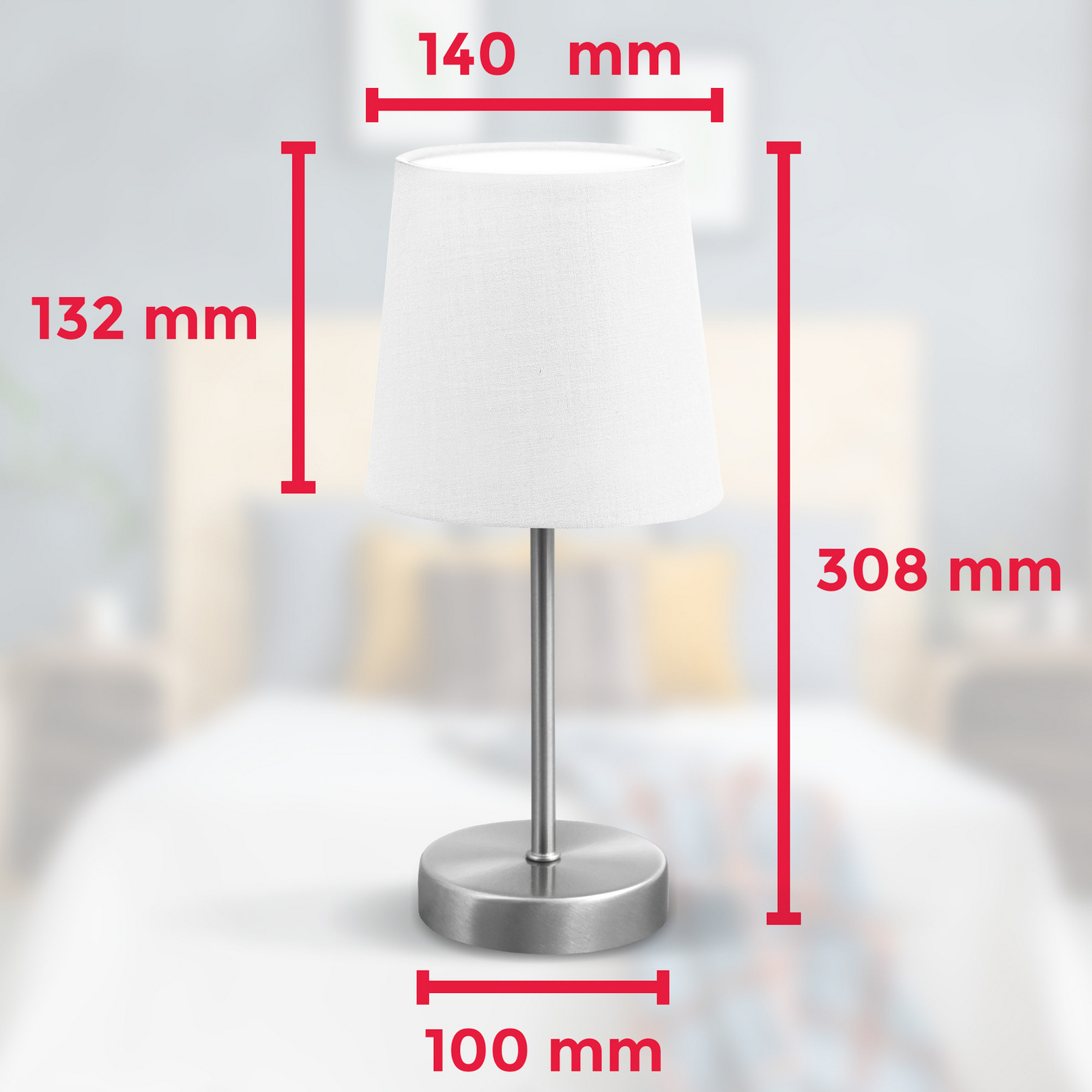 Lampe à poser Kaneo, blanche, hauteur 30,8 cm, métal, tissu, E14 Lampe à poser Kaneo, blanche, hauteur 30,8 cm, métal, tissu, E14