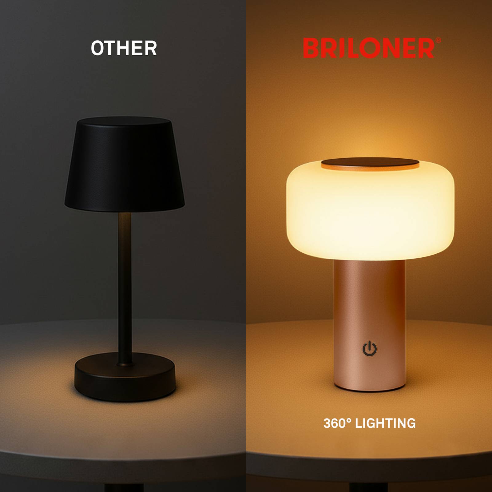Briloner Lampe à poser LED rechargeable Juna, marron, IP44, à intensité variable, 20 cm
