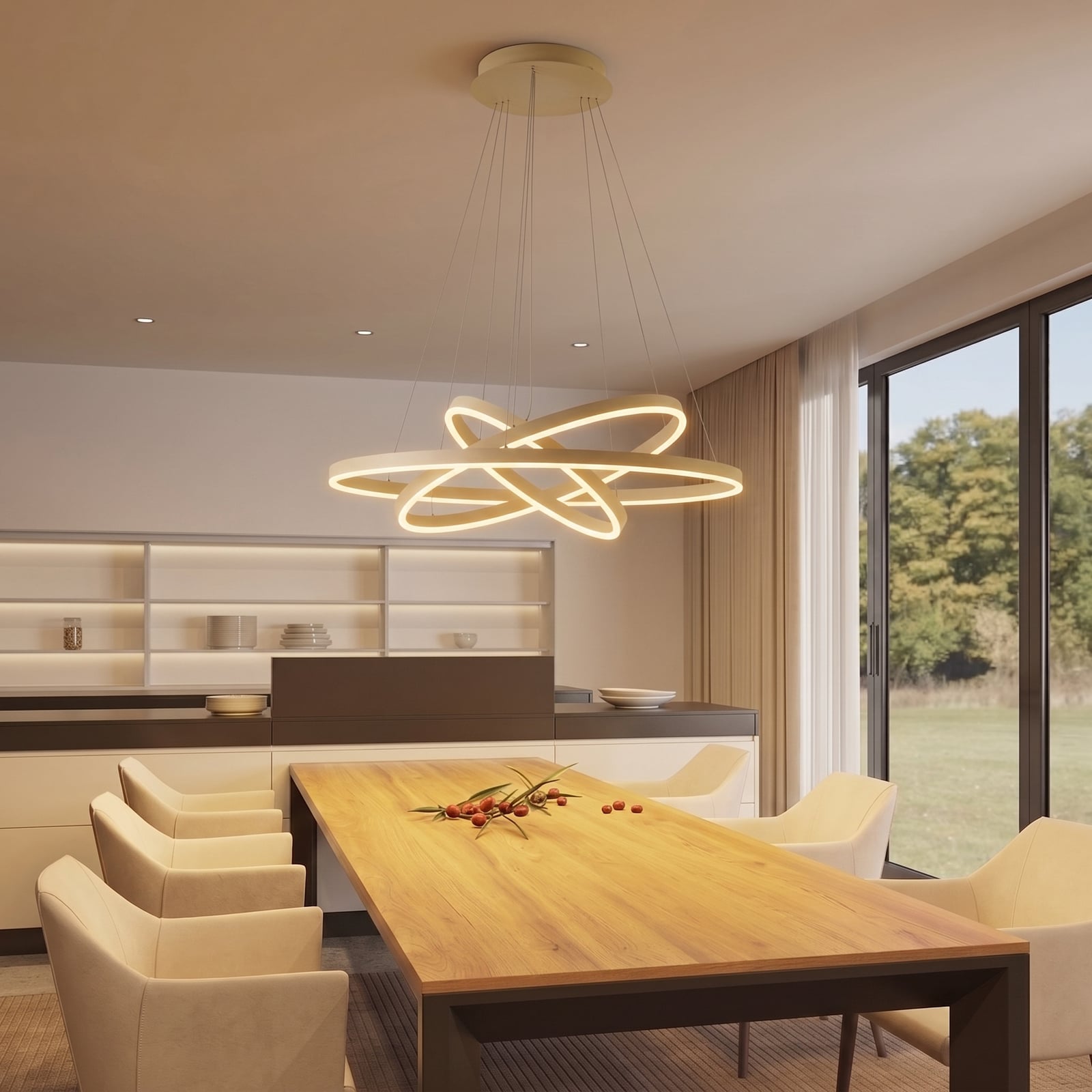 Lampă suspendată LED Albiona, bej, 3 inele, Ø 80 cm - Arcchio Lampă suspendată LED Albiona, bej, 3 inele, Ø 80 cm - Arcchio